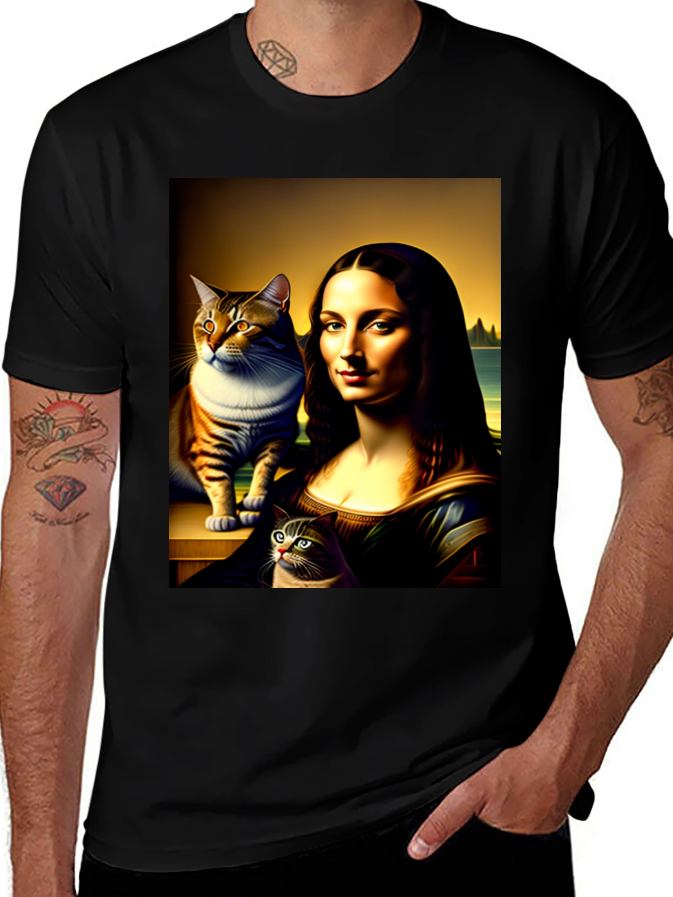 Variant 11 of Mona Lisa Cat Art Graphic T-Shirt