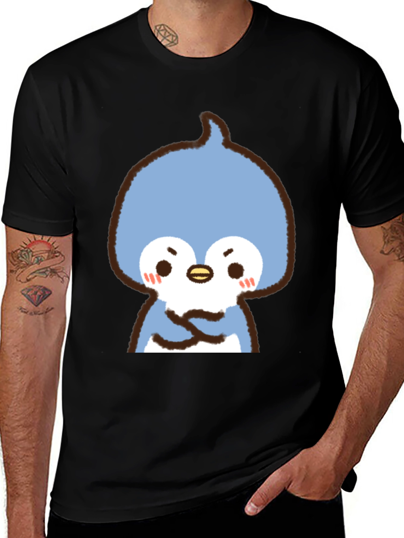 Variant 2 of Cute Cartoon Penguin Graphic Tee - Black