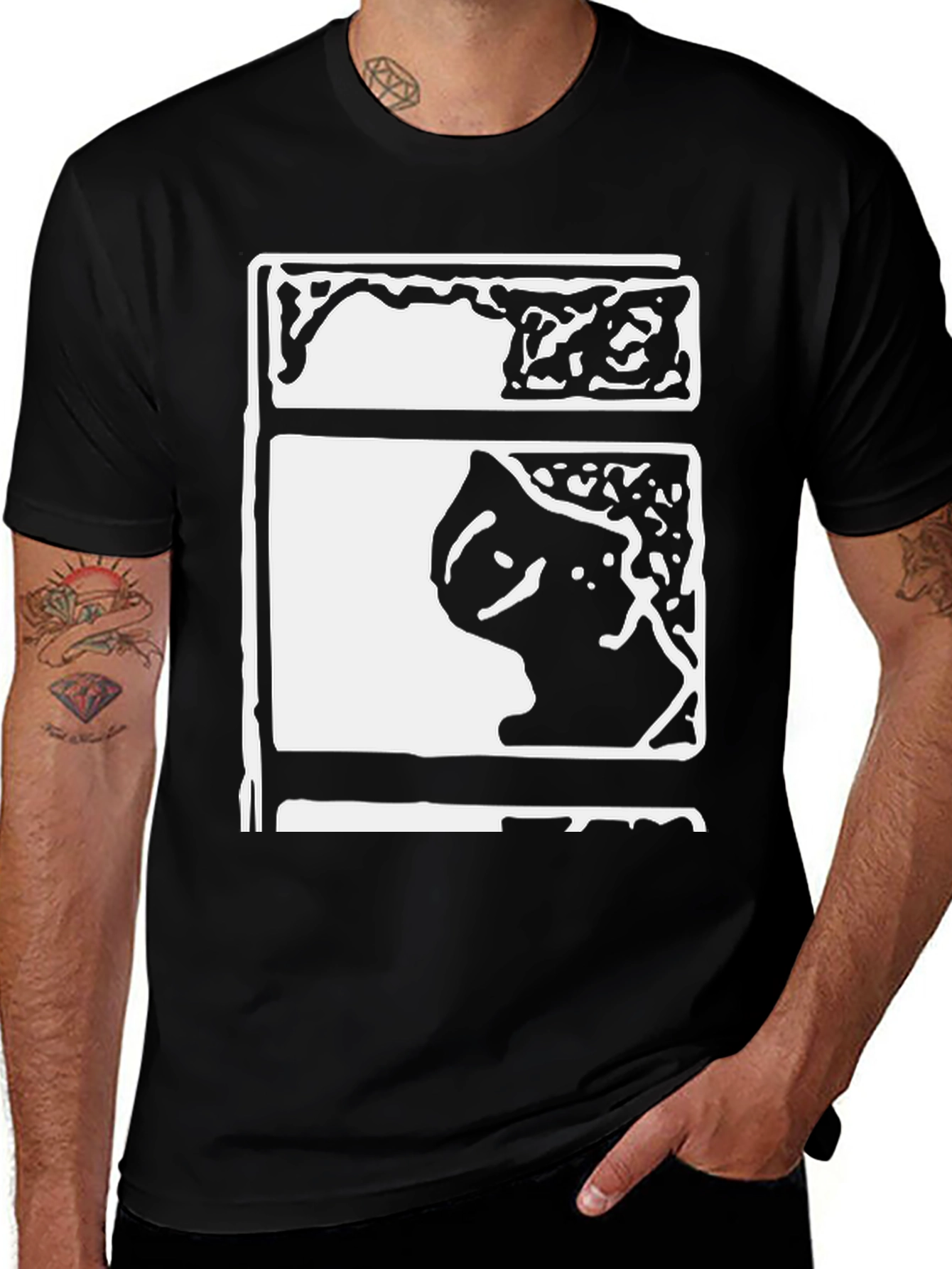 Variant 18 of Abstract Cat Graphic T-Shirt - Black