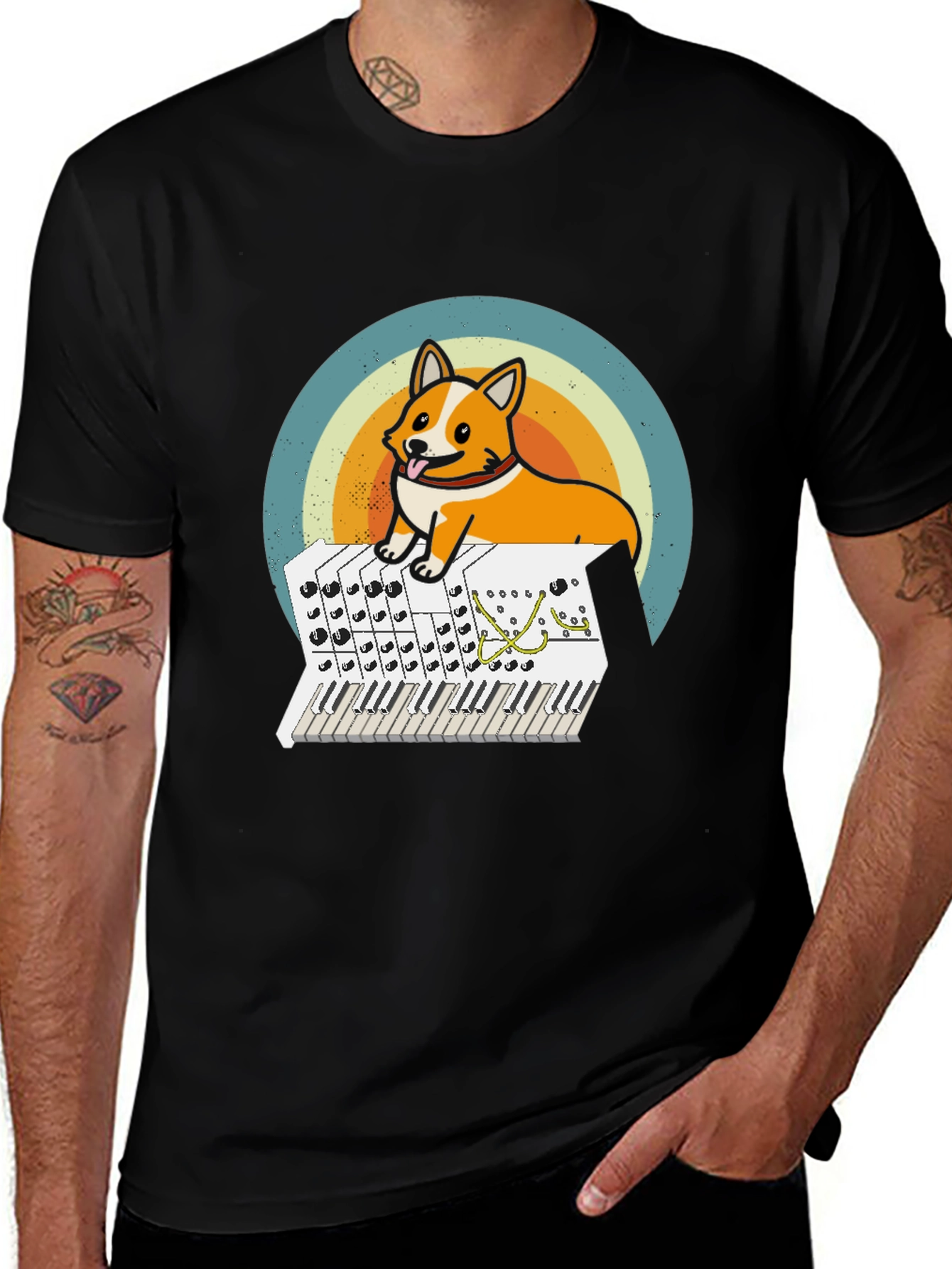 Variant 18 of Corgi Synth T-Shirt - Retro Music Dog Tee