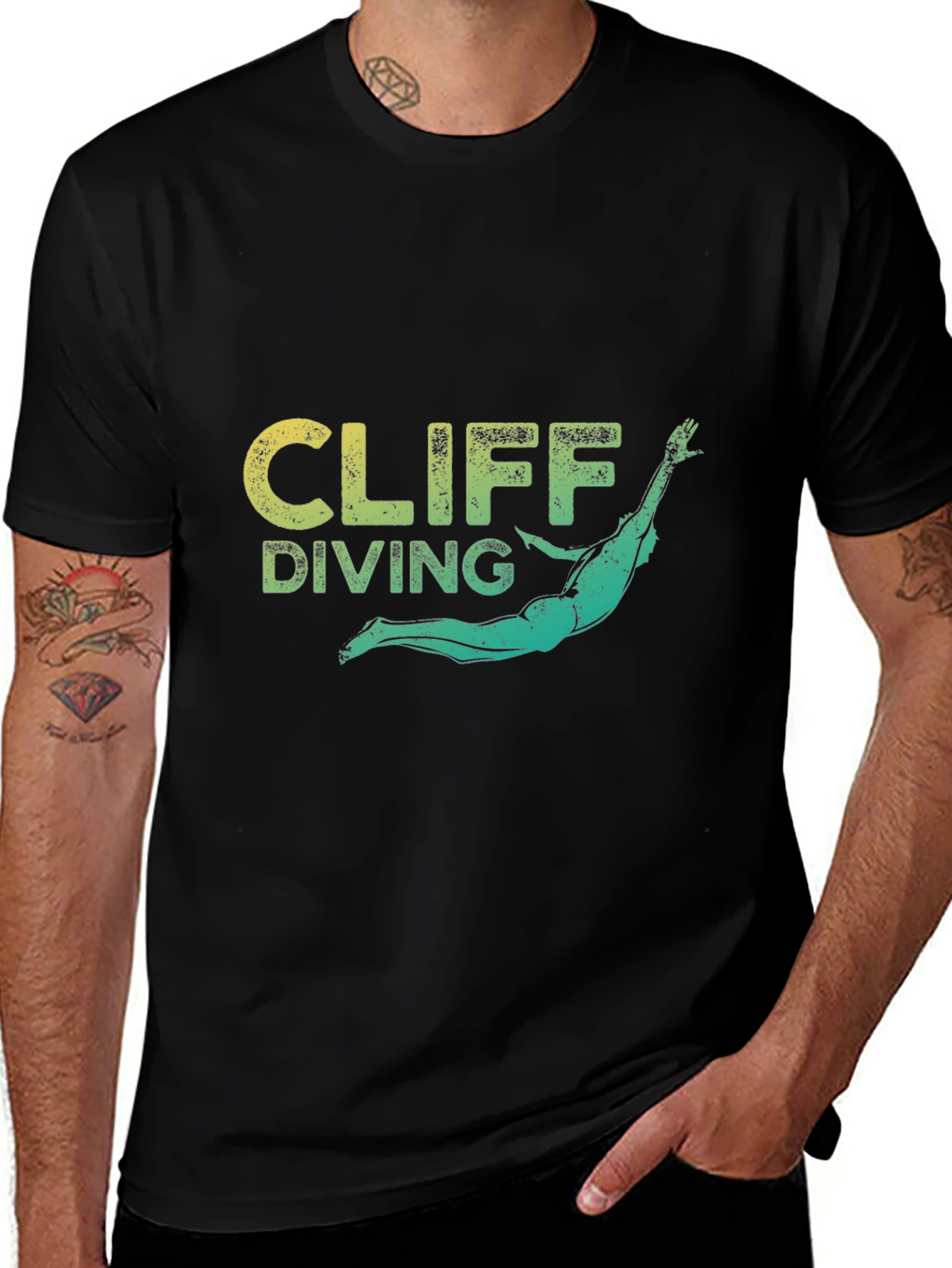 Variant 28 of Cliff Diving Graphic Tee - Black Cotton T-Shirt