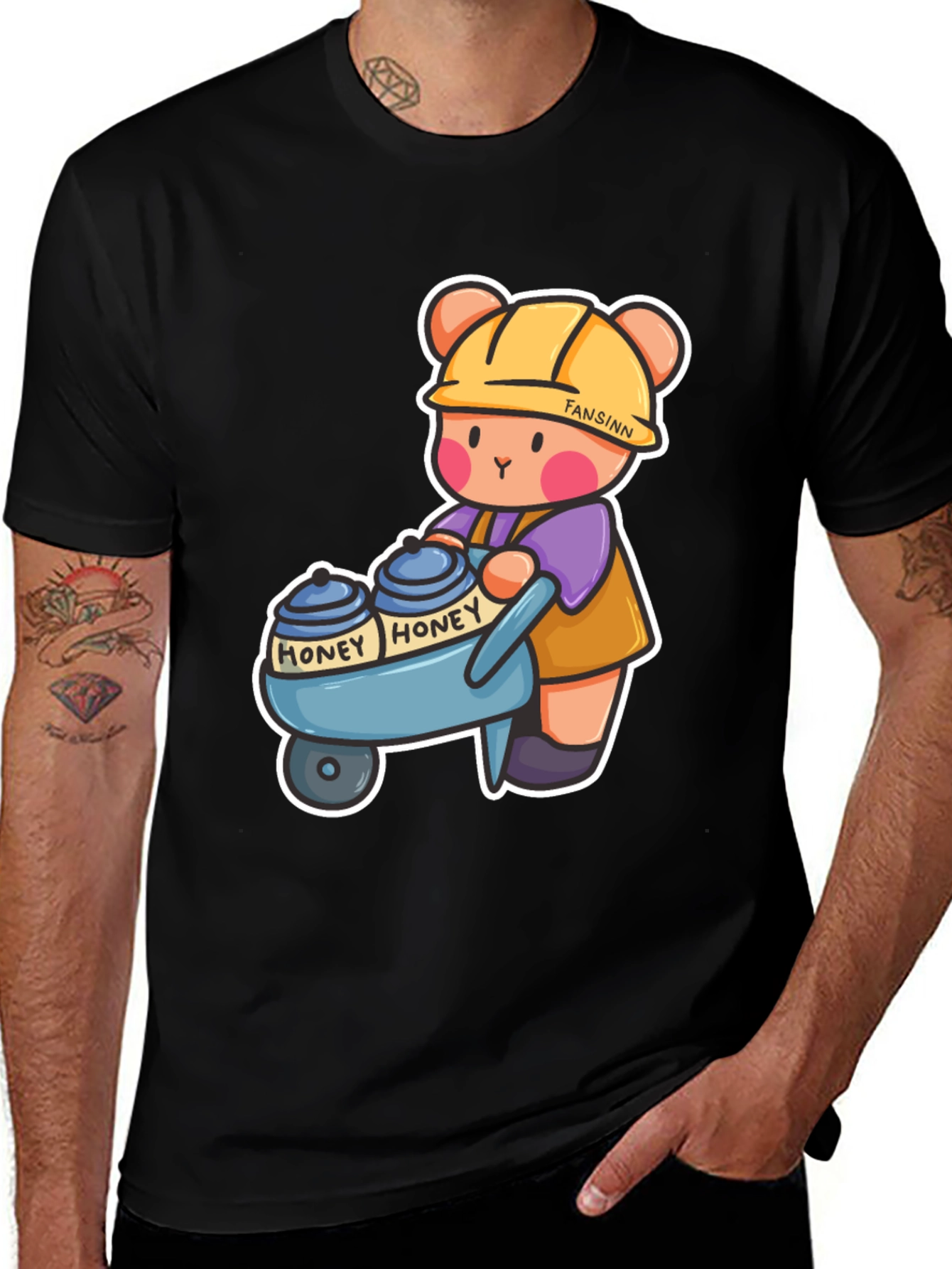 Variant 24 of Cartoon Bear Honey T-Shirt - Black Cotton Tee
