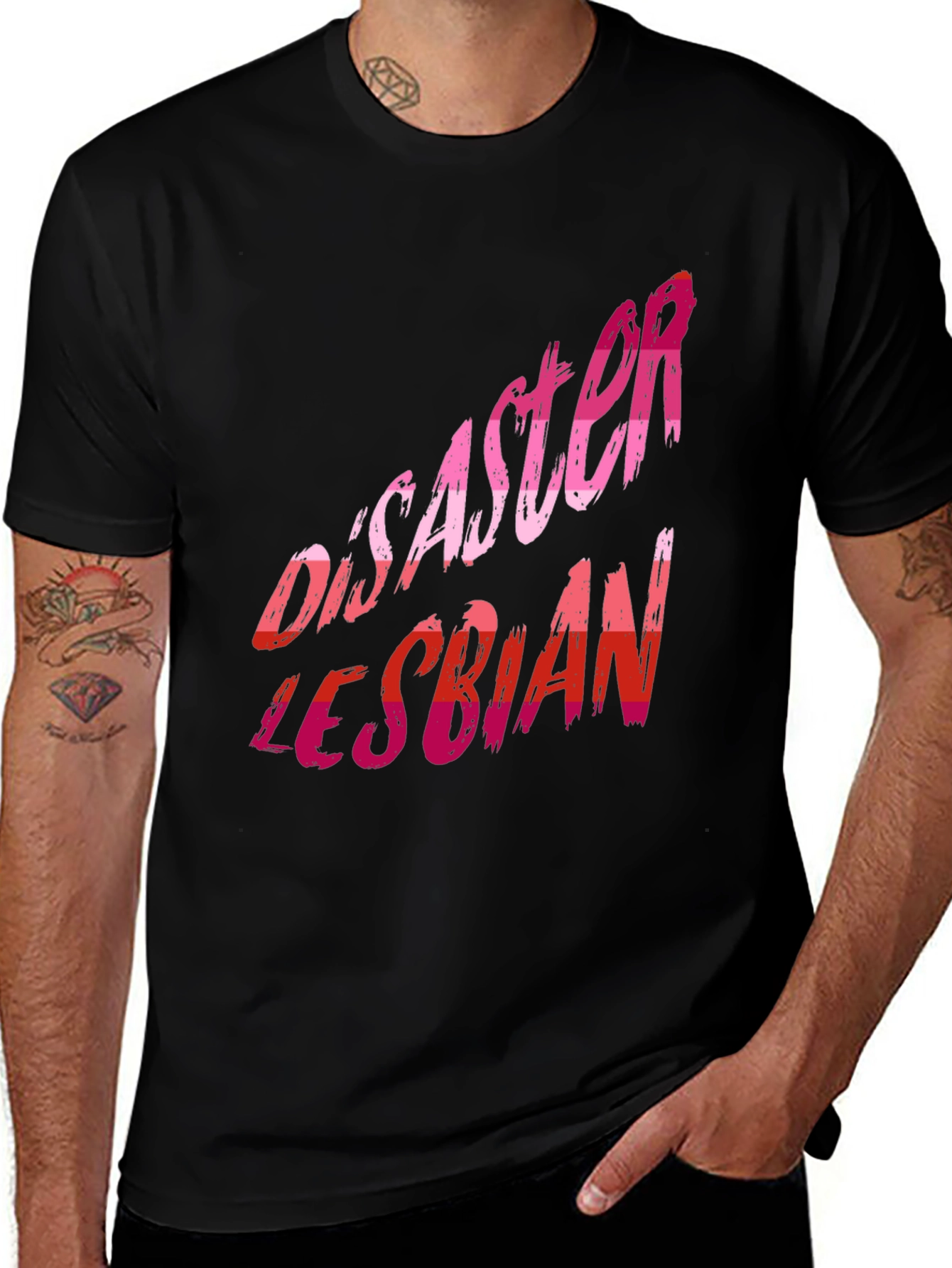 Variant 3 of Disaster Lesbian Graphic T-Shirt - Black Crew Neck Tee