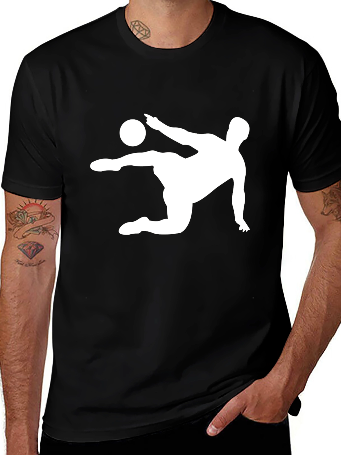 Variant 19 of Men's Black T-Shirt - Soccer Kick Design