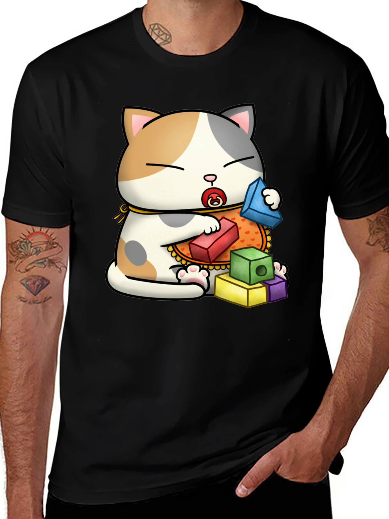 Variant 11 of Cute Cat with Blocks Graphic Tee