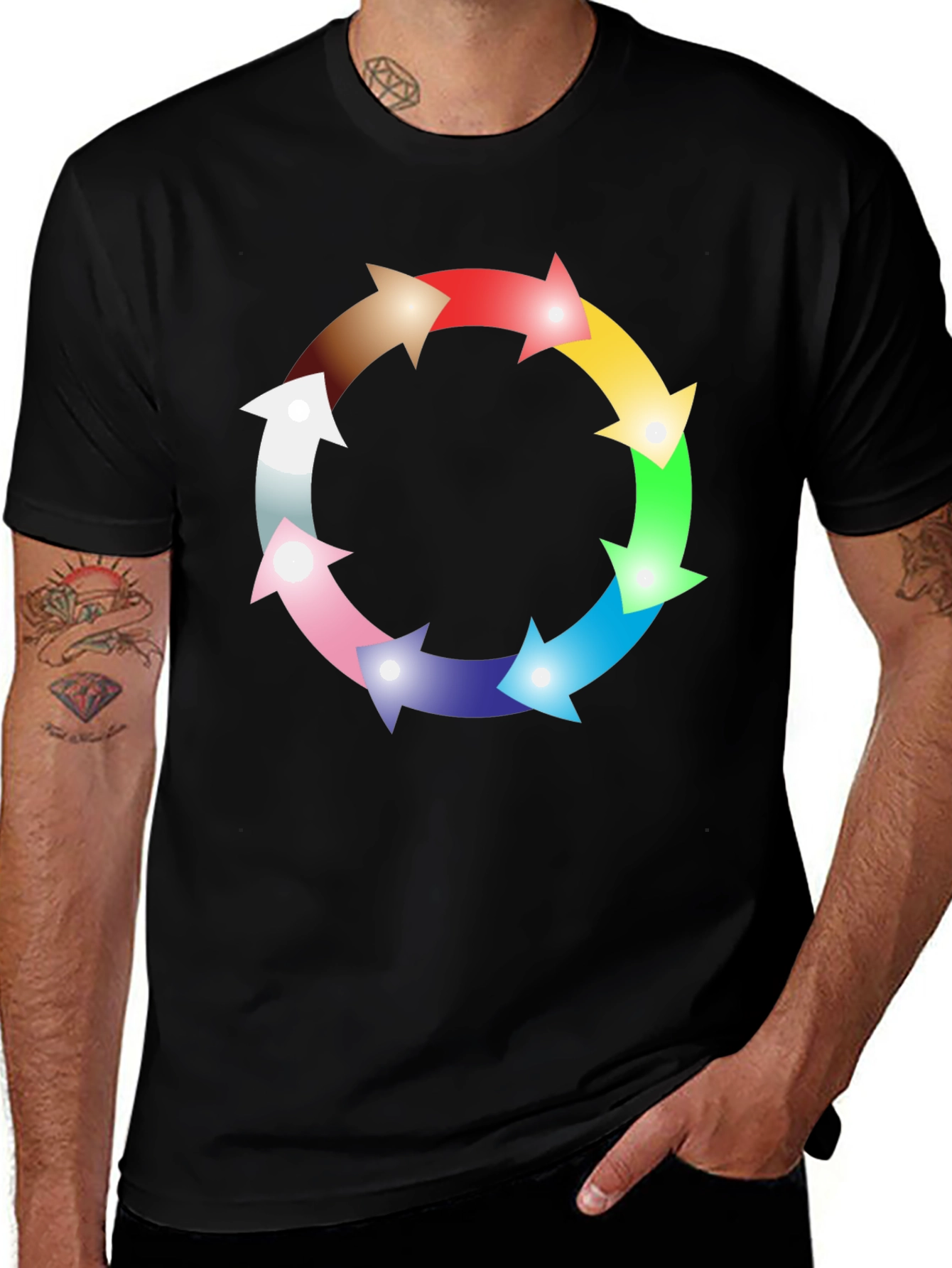 Variant 29 of Rainbow Arrow Circle Graphic Black Tee