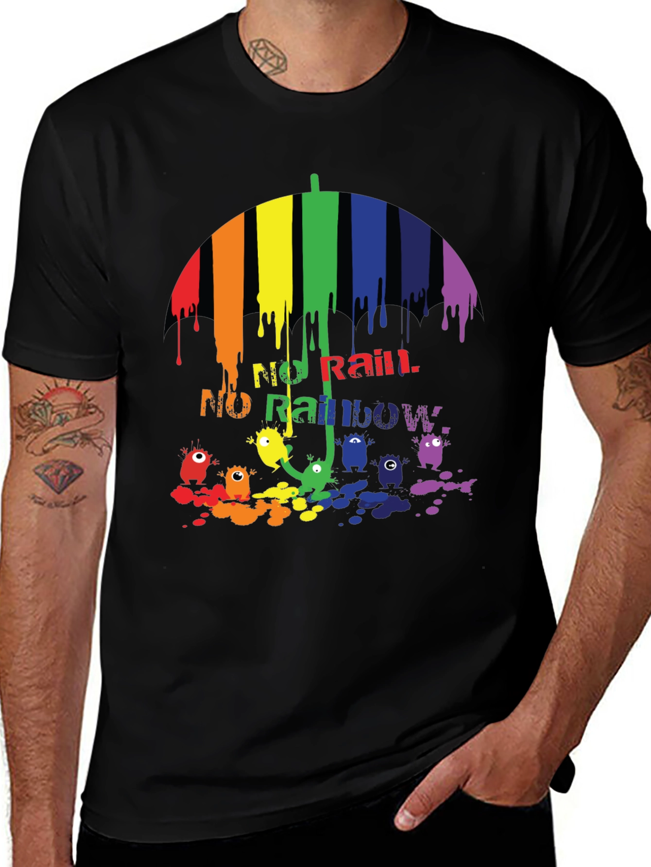 Variant 22 of Rainbow Umbrella Graphic Tee - No Rain No Rainbow