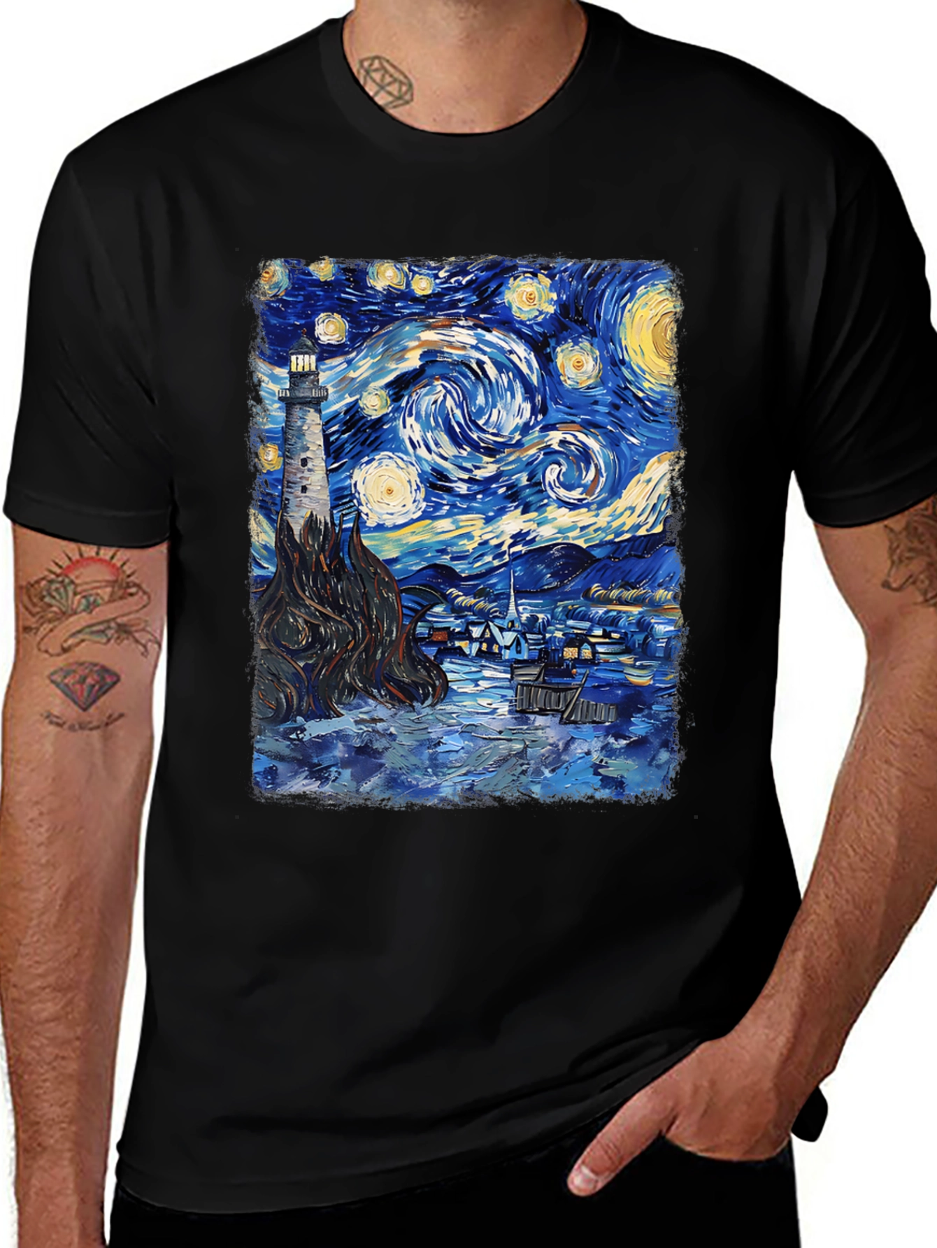Variant 10 of Starry Night Lighthouse Graphic Tee