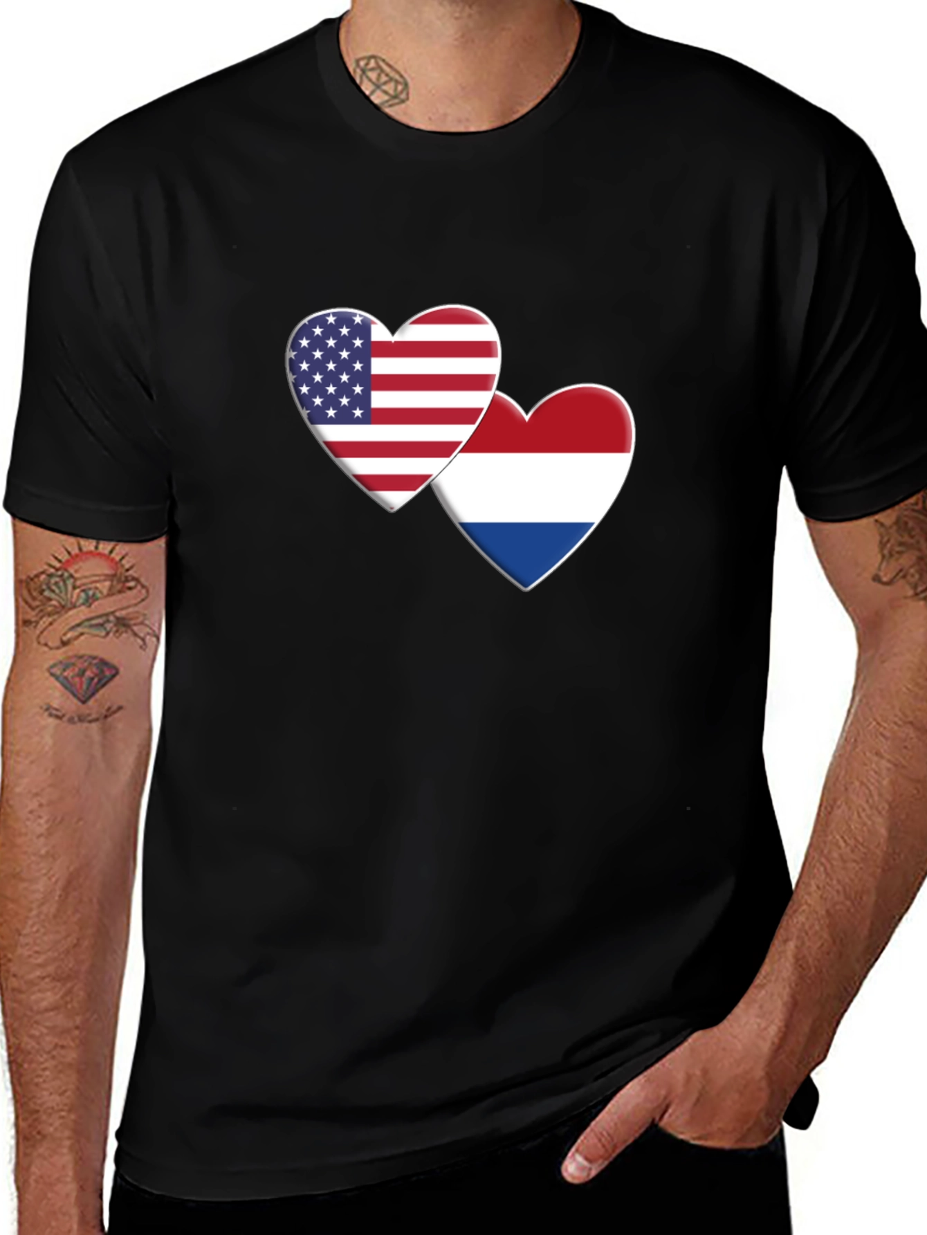 USA & Netherlands Heart Flag T-Shirt