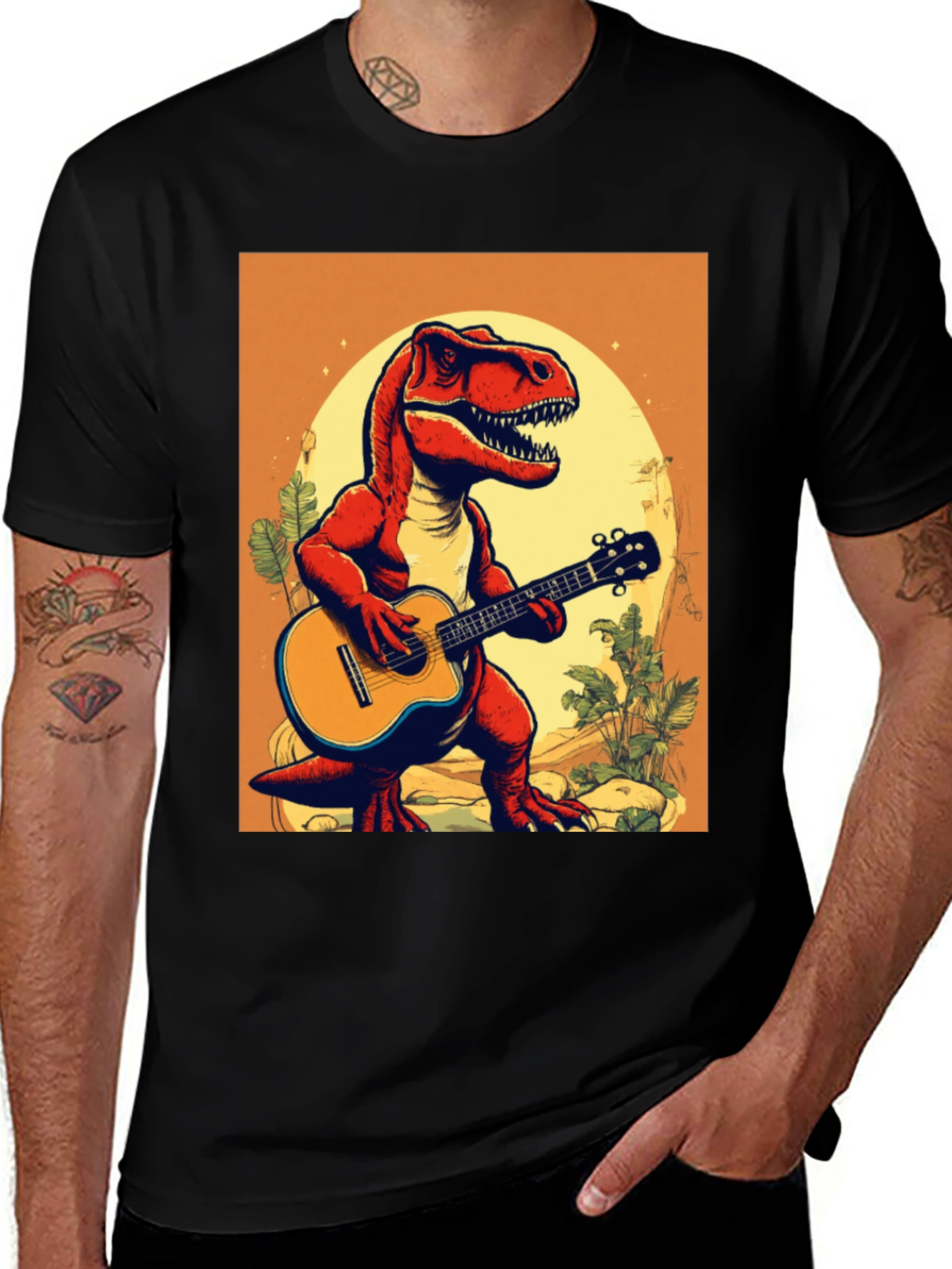 Variant 16 of Dino Guitar Player T-Shirt - Cool Graphic Tee