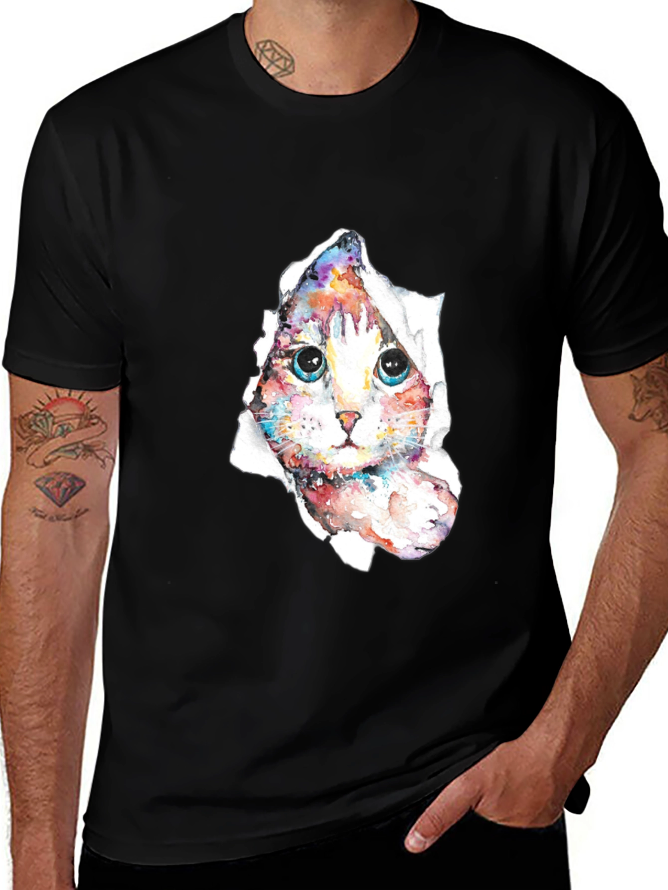 Variant 7 of Cat Peeking Through Torn Paper T-Shirt