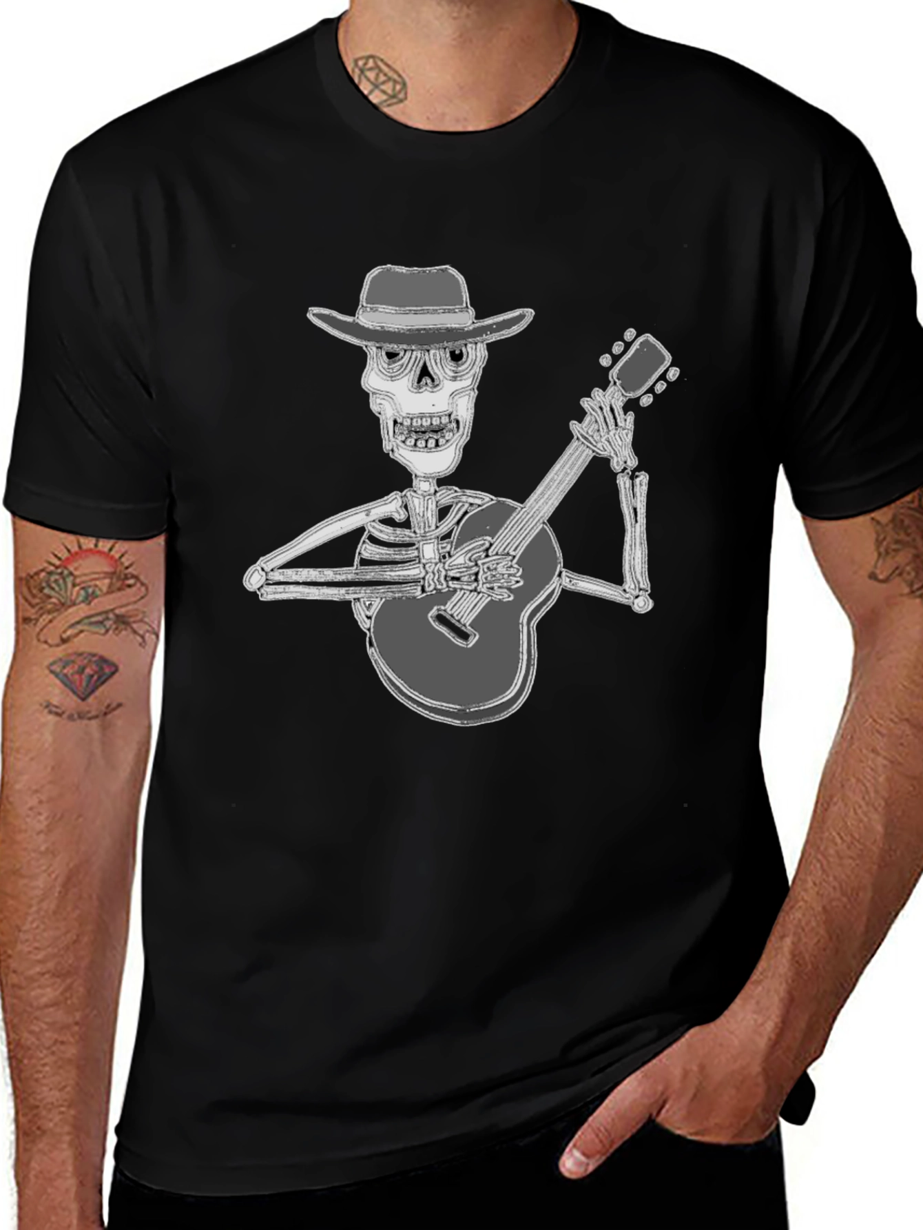 Variant 6 of Skeleton Guitarist T-Shirt - Black Graphic Tee