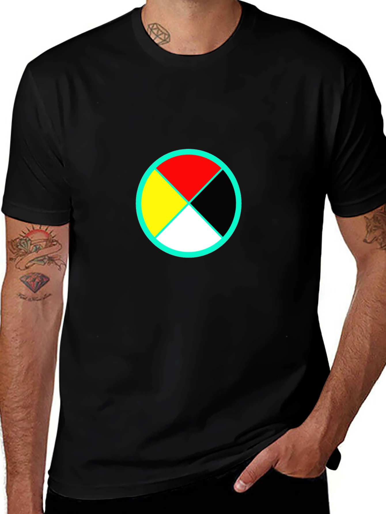 Black Symbolic Circle Graphic Tee - Modern Black Shirt main image
