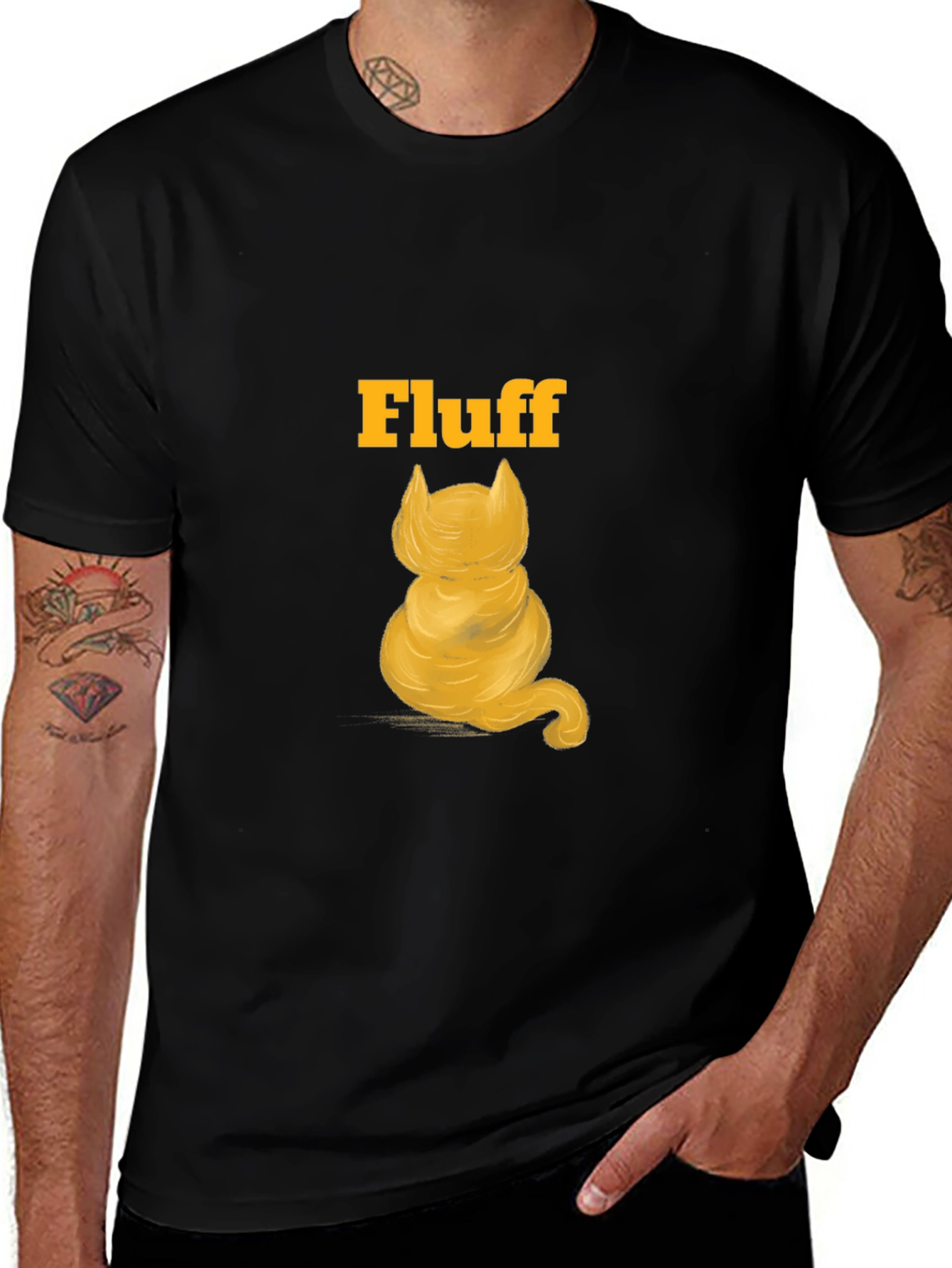 Variant 9 of Fluff Cat Graphic Tee - Men's Black T-Shirt
