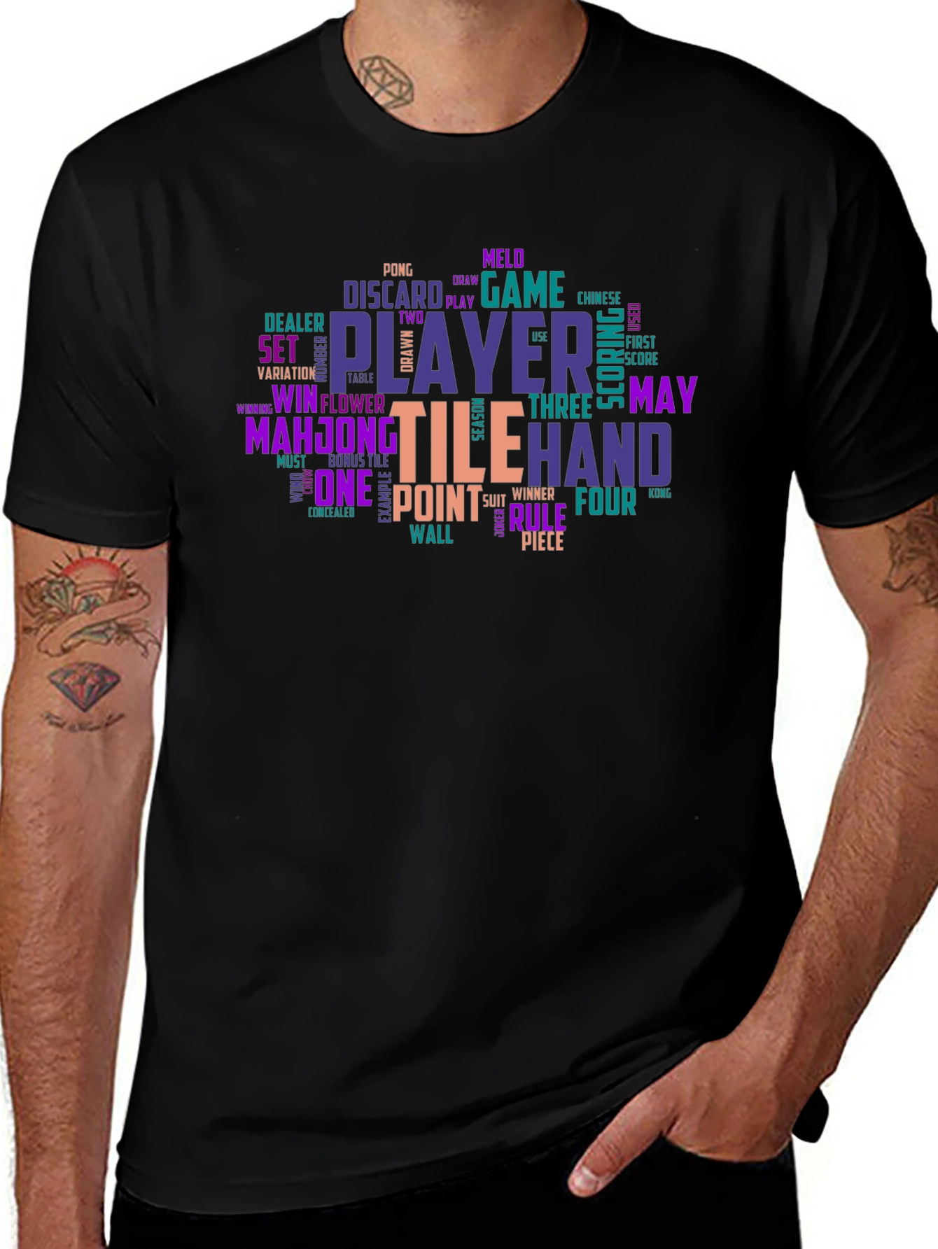 Mahjong Tile Hand Word Art T-Shirt
