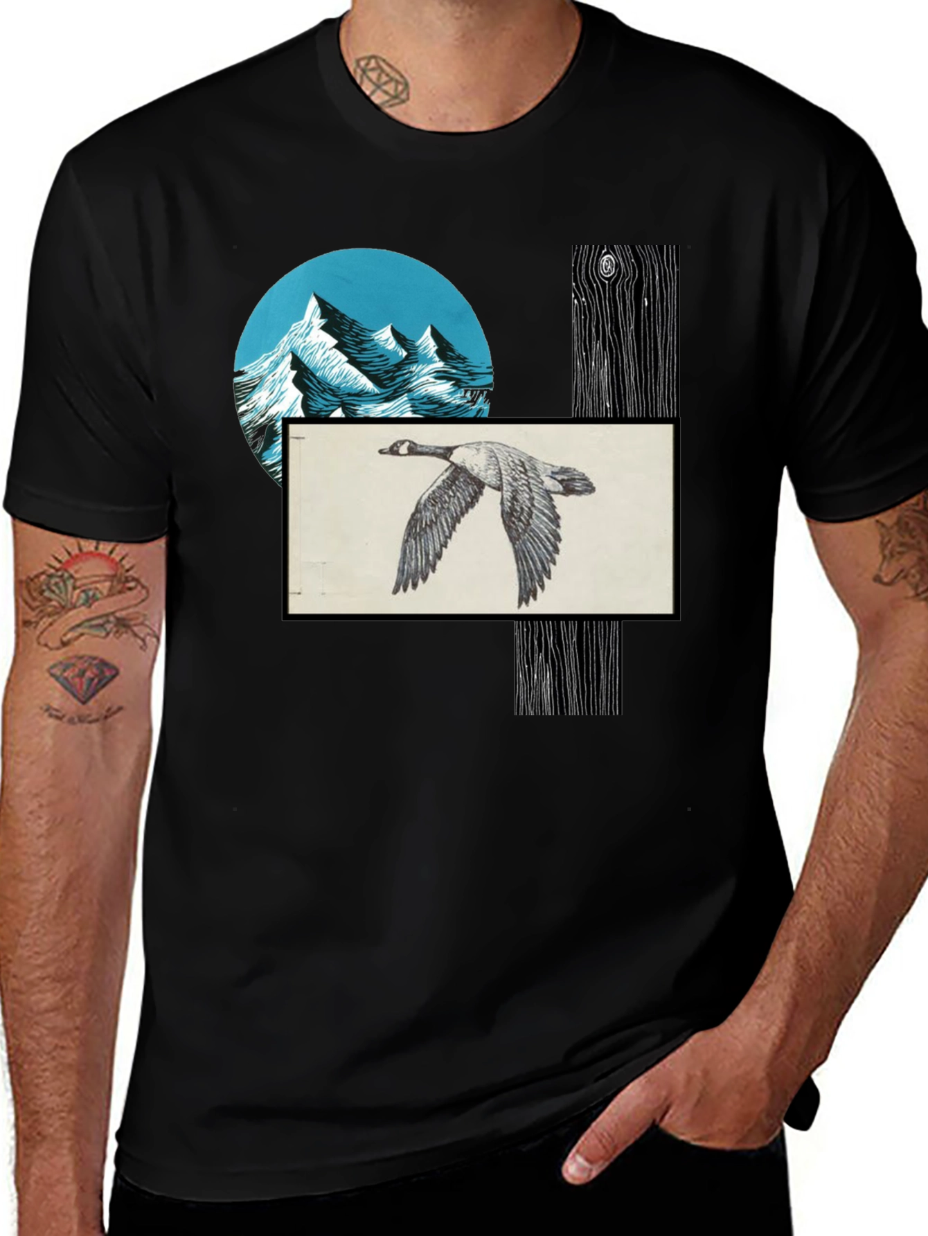 Variant 29 of Nature Scene Graphic Tee - Mountain, Goose, Woodgrain
