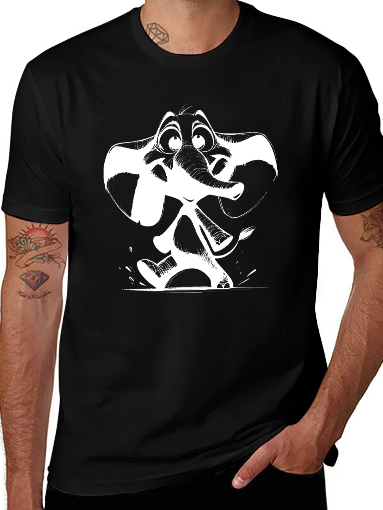 Variant 17 of Cartoon Elephant Graphic Tee - Black Cotton T-Shirt