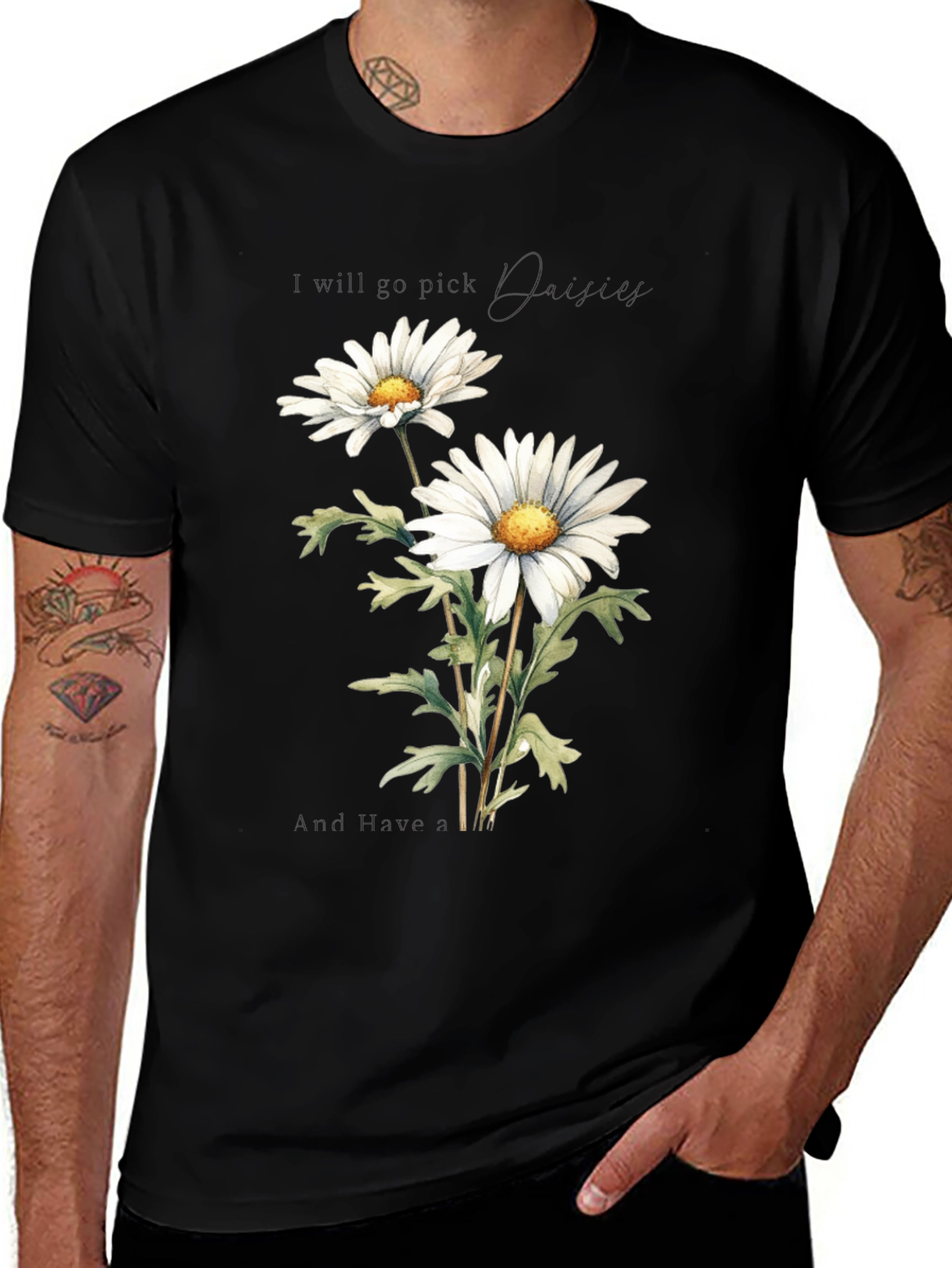 Variant 25 of Daisy Flower Graphic Tee - Soft Cotton Black T-Shirt