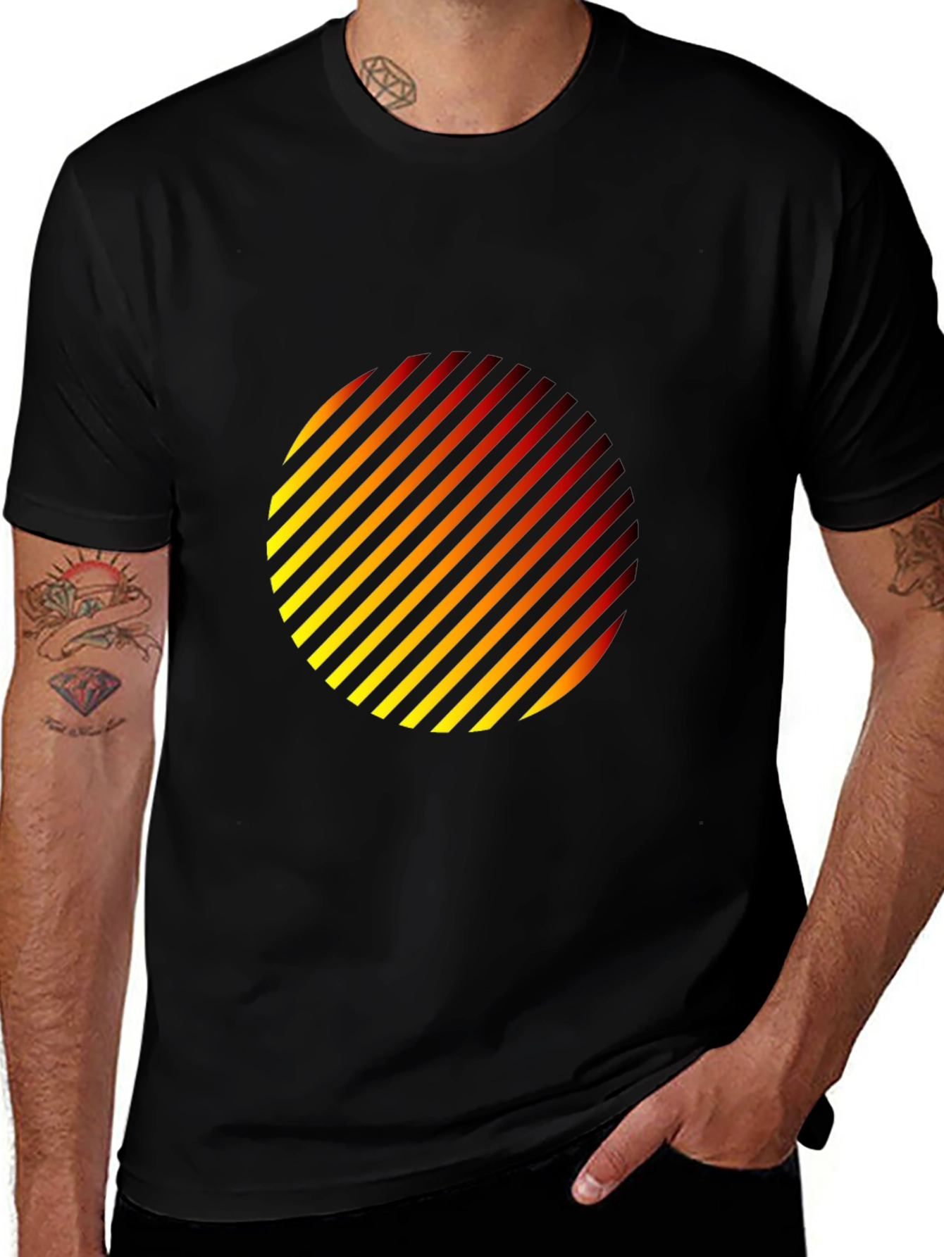 Variant 22 of Stripped Circle Graphic Black T-Shirt