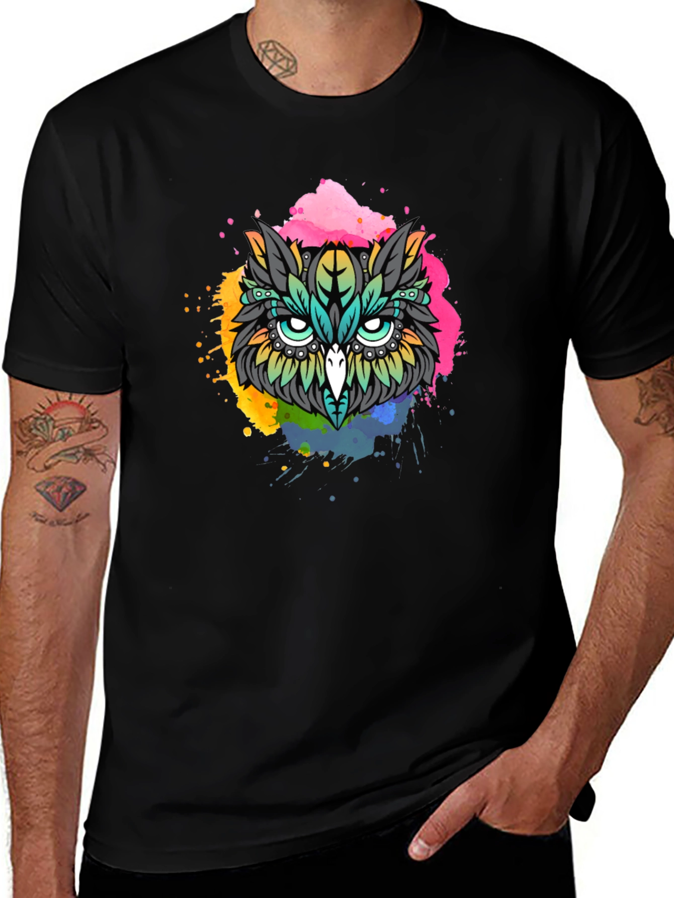Variant 21 of Vibrant Owl Graphic T-Shirt - Black