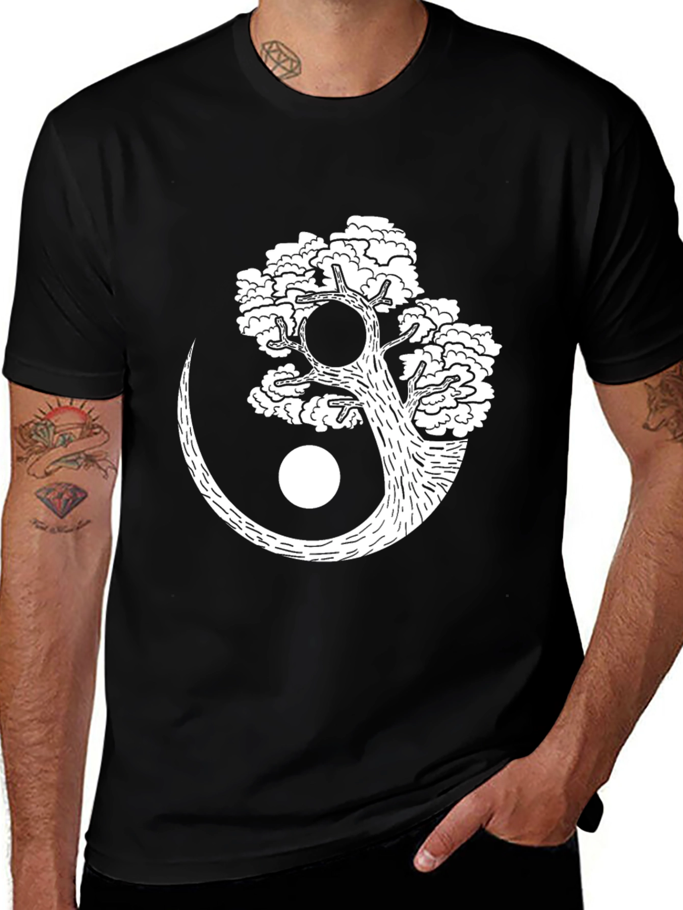 Variant 25 of Yin Yang Tree Graphic Tee - Black