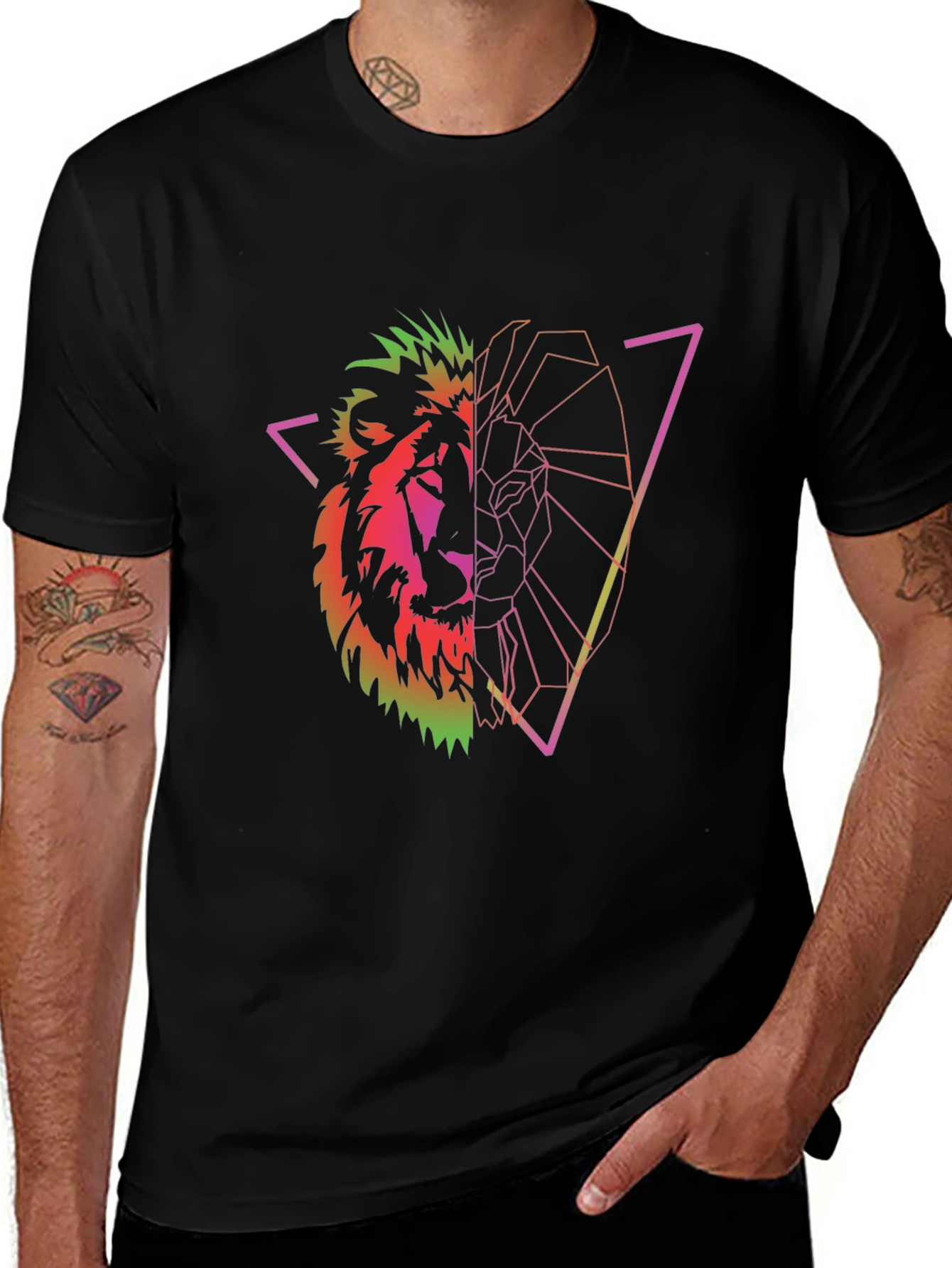 Variant 5 of Geometric Lion Graphic Tee - Black
