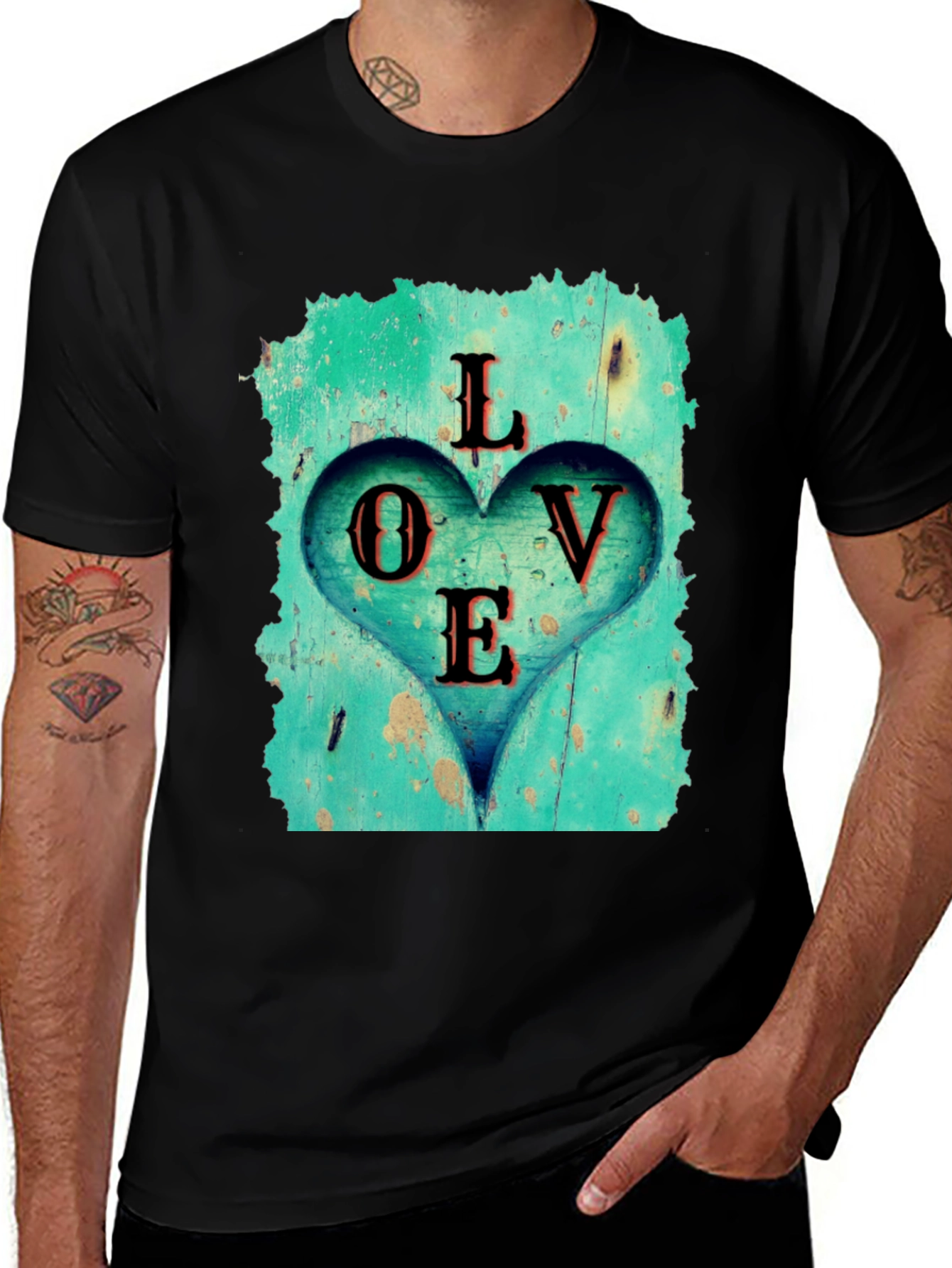 Variant 26 of Love Heart Graphic Tee - Black Casual T-Shirt