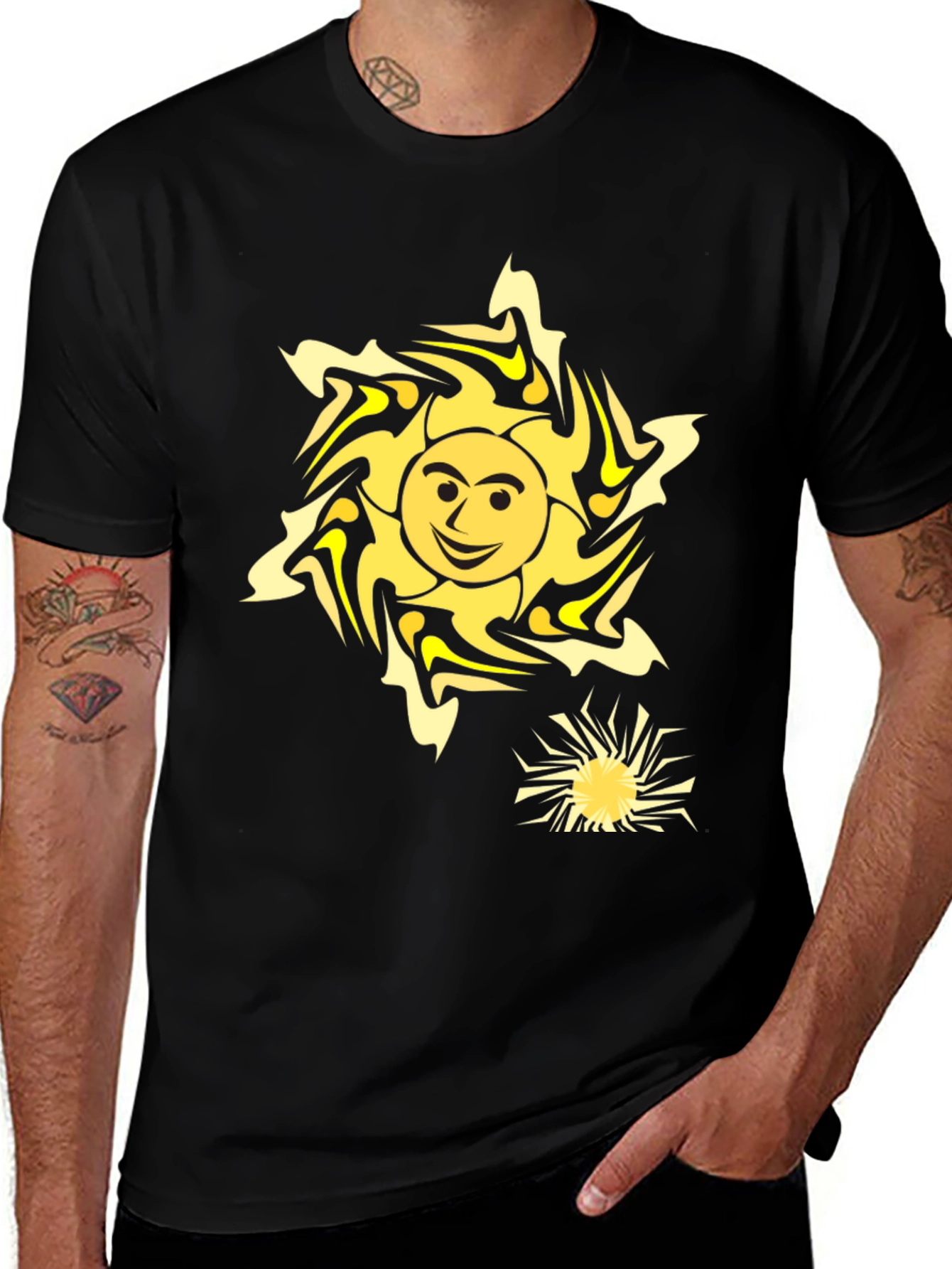 Variant 29 of Smiling Sun Graphic Tee - Black Cotton T-Shirt