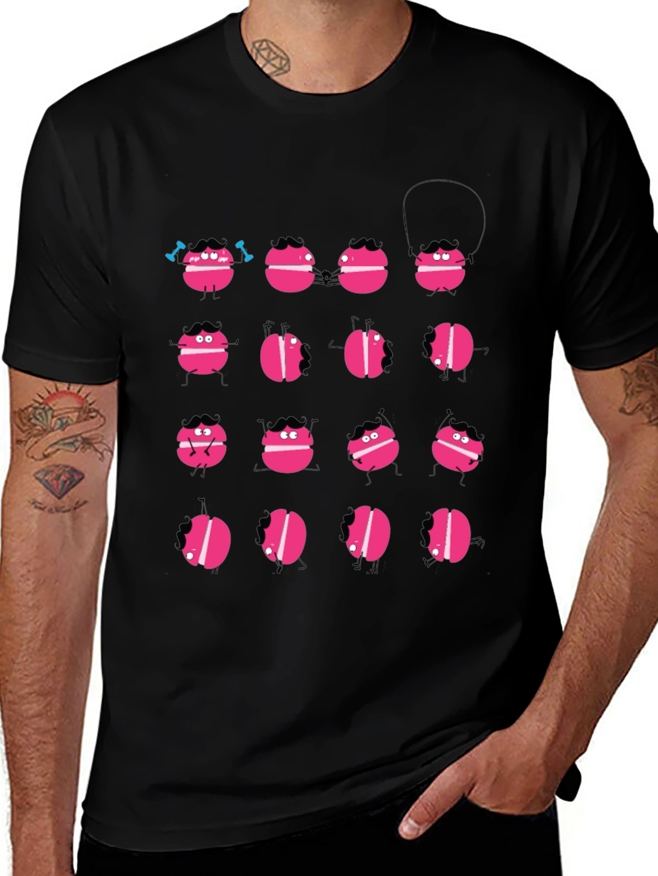 Variant 19 of Funny Macaron Graphic Black T-Shirt