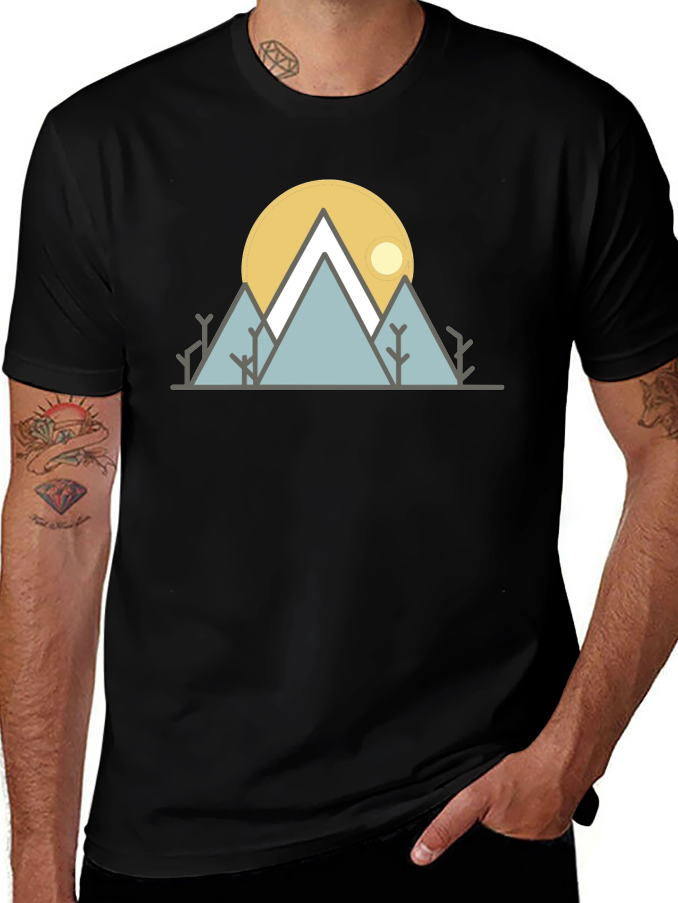 Geometric Mountain Graphic Tee - Black