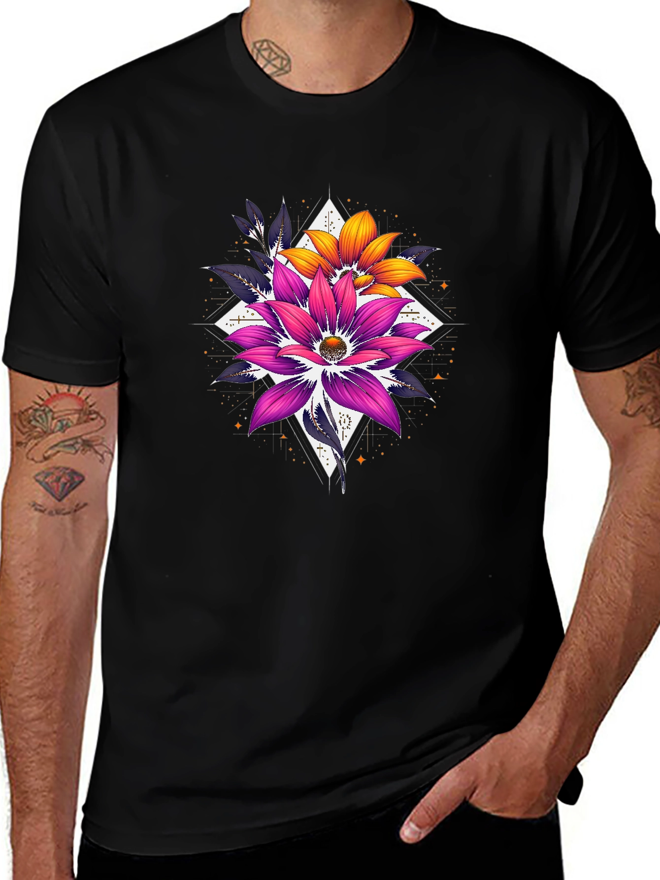 Variant 22 of Floral Graphic Print Black T-Shirt