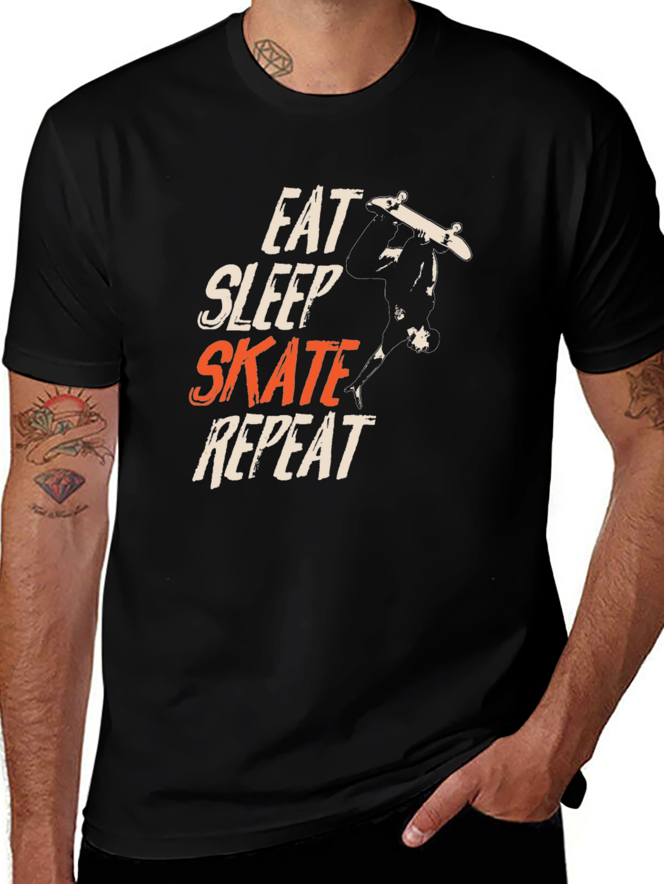 Variant 21 of Eat Sleep Skate Repeat Graphic Tee - Black Cotton Blend