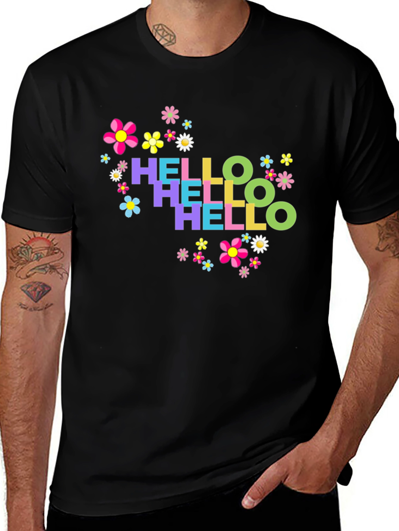 Variant 2 of Hello Floral Graphic Tee - Black Cotton T-Shirt
