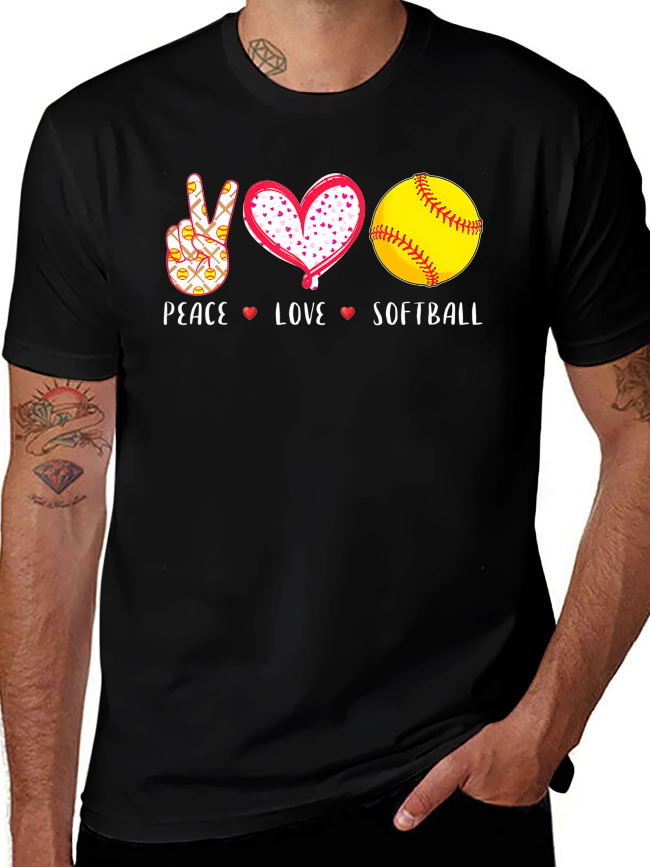 Variant 6 of Peace Love Softball Black T-Shirt