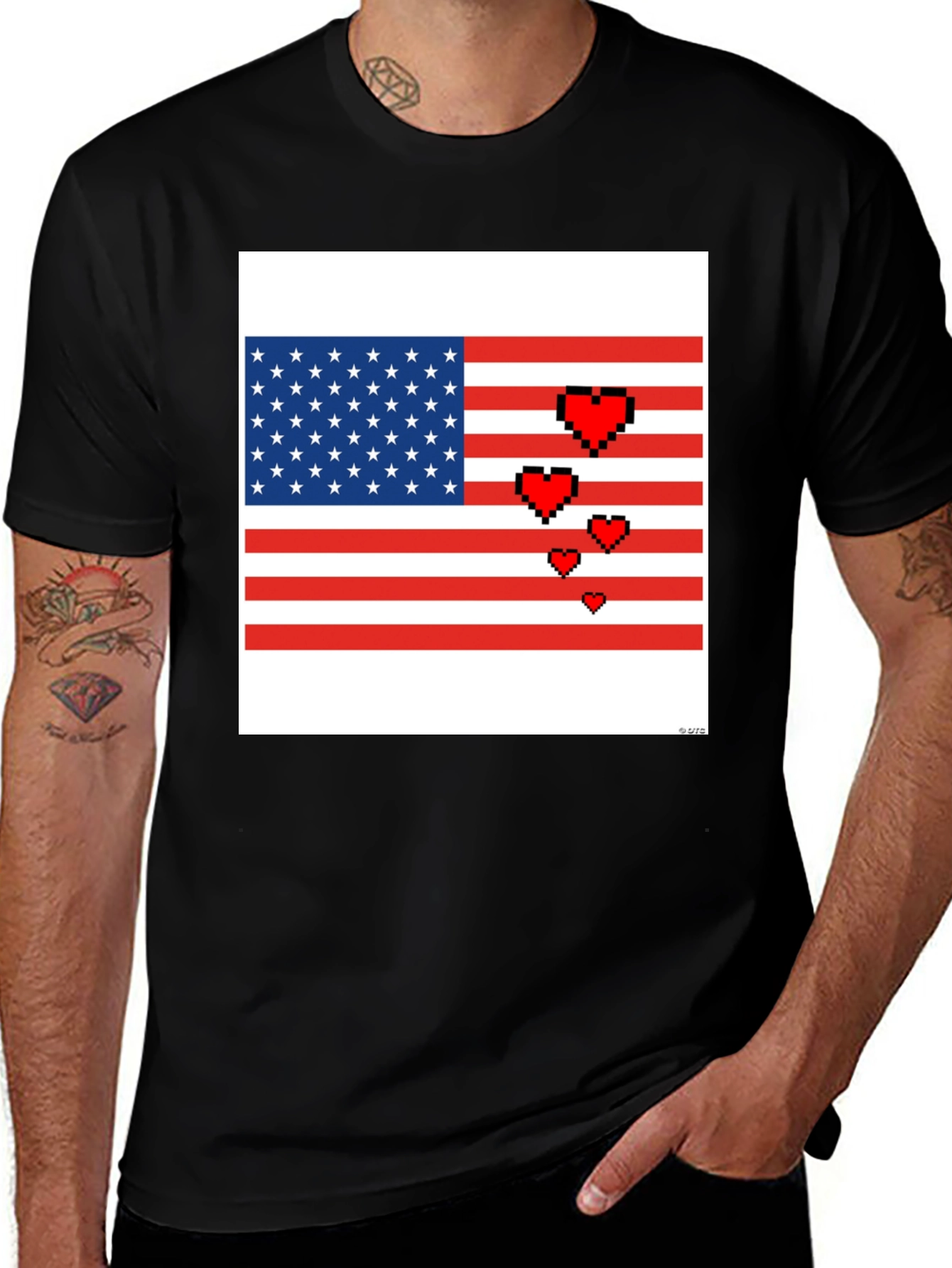Variant 12 of Pixel American Flag Heart T-Shirt