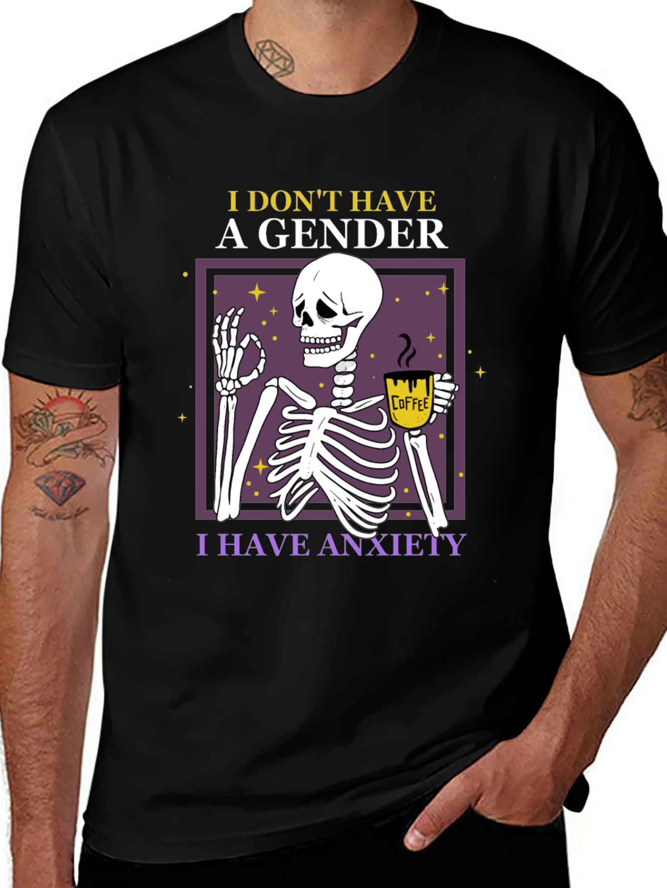 Variant 29 of Anxiety Skeleton T-Shirt - I Don't Have A Gender
