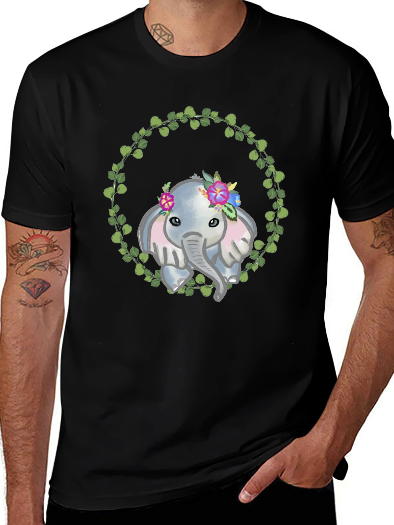 Variant 2 of Elephant Floral Wreath Graphic Tee