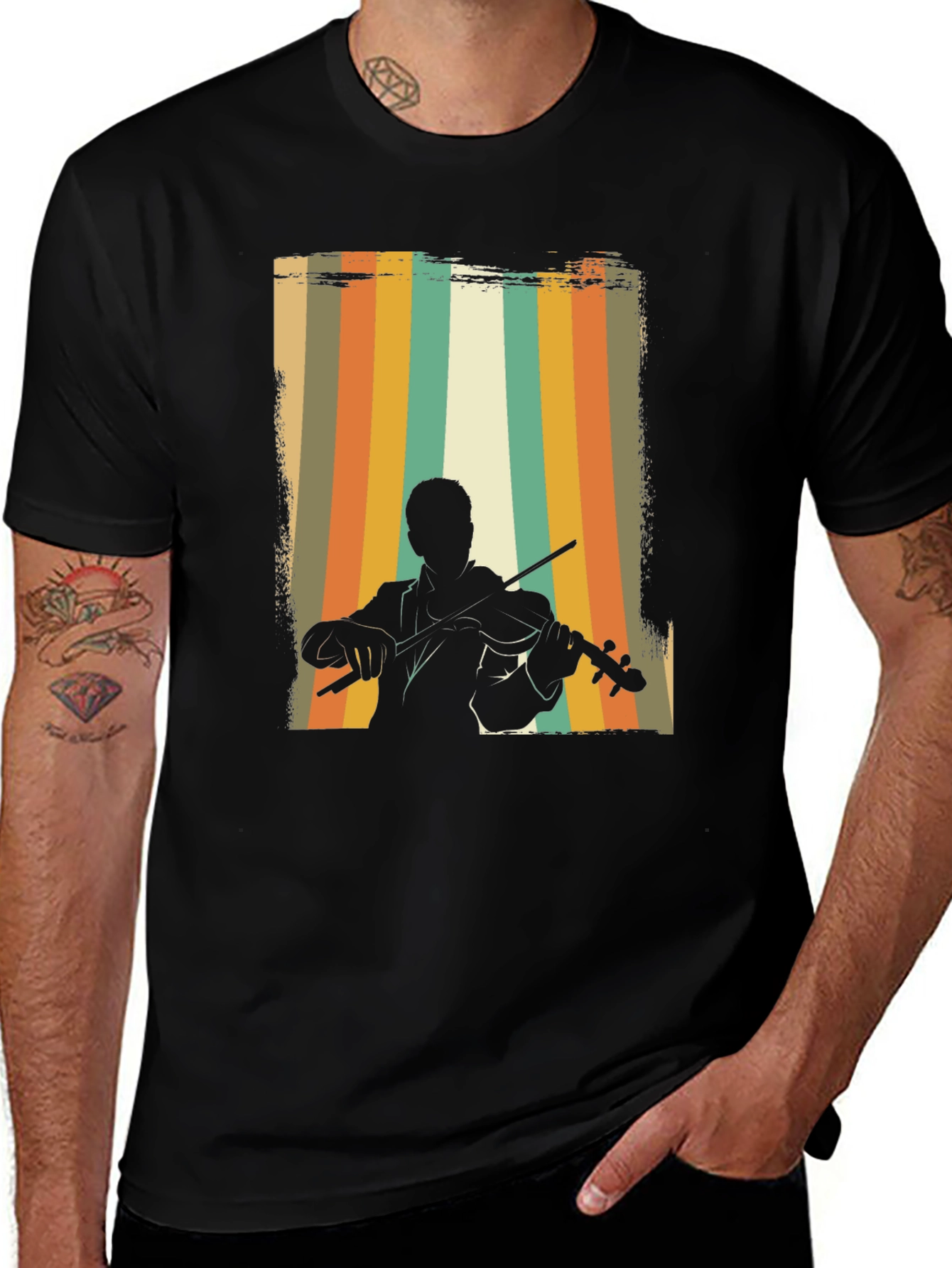 Variant 13 of Retro Violinist Graphic Tee - Black T-Shirt