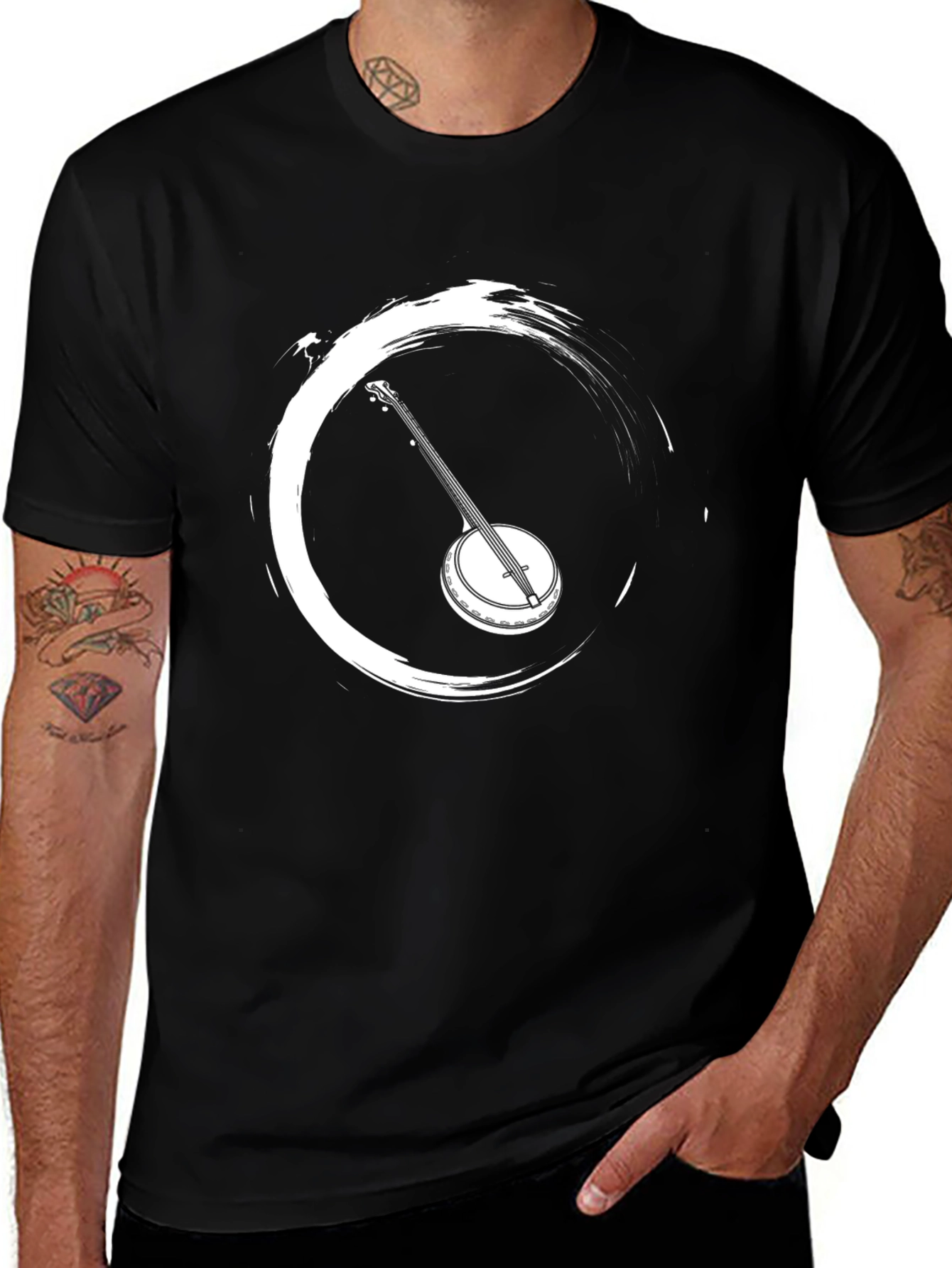 Black Banjo Graphic T-Shirt - Musician Tee main image