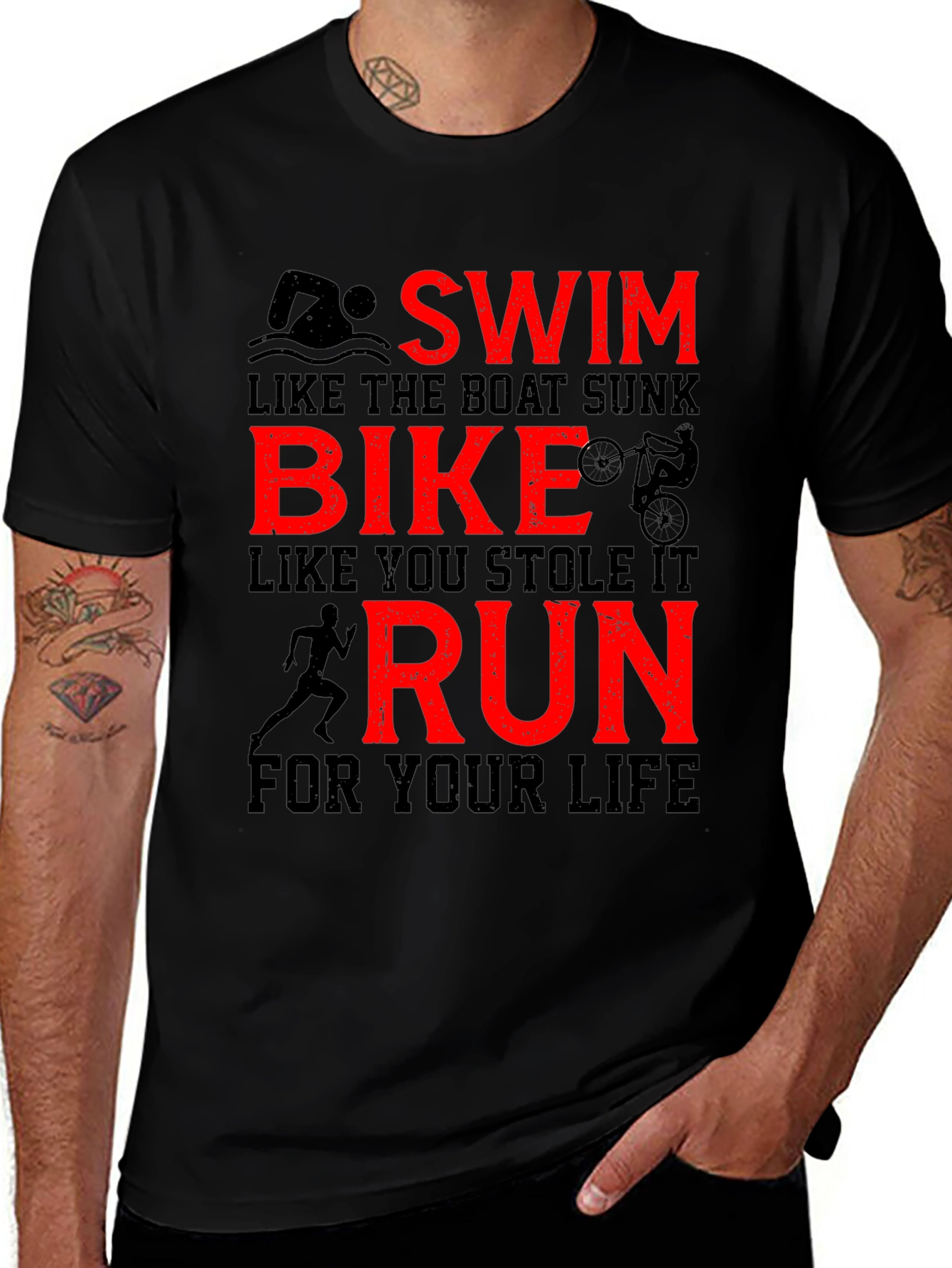 Variant 27 of Swim Bike Run T-Shirt - Triathlon Motivation Tee