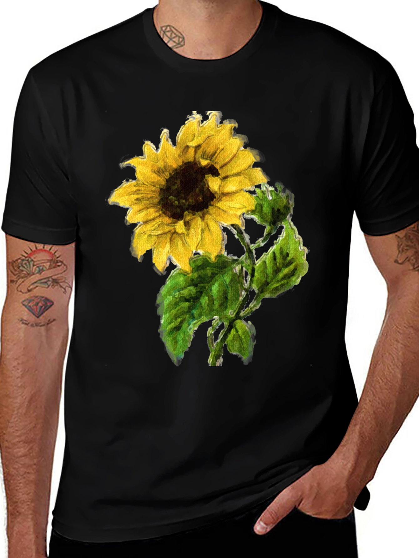 Variant 6 of Sunflower Print Black T-Shirt