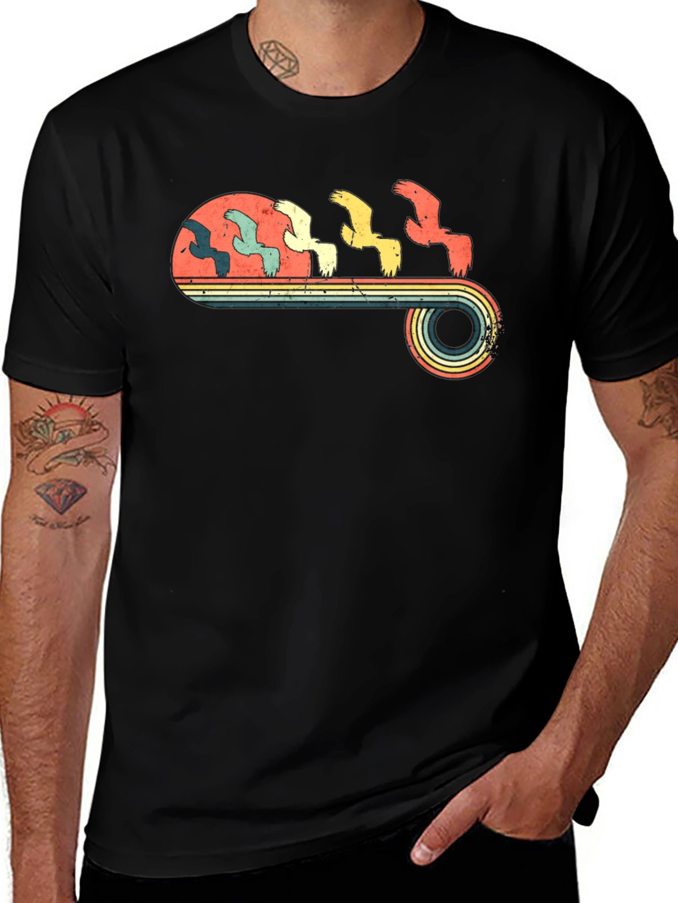 Retro Birds Graphic Tee - Black T-Shirt