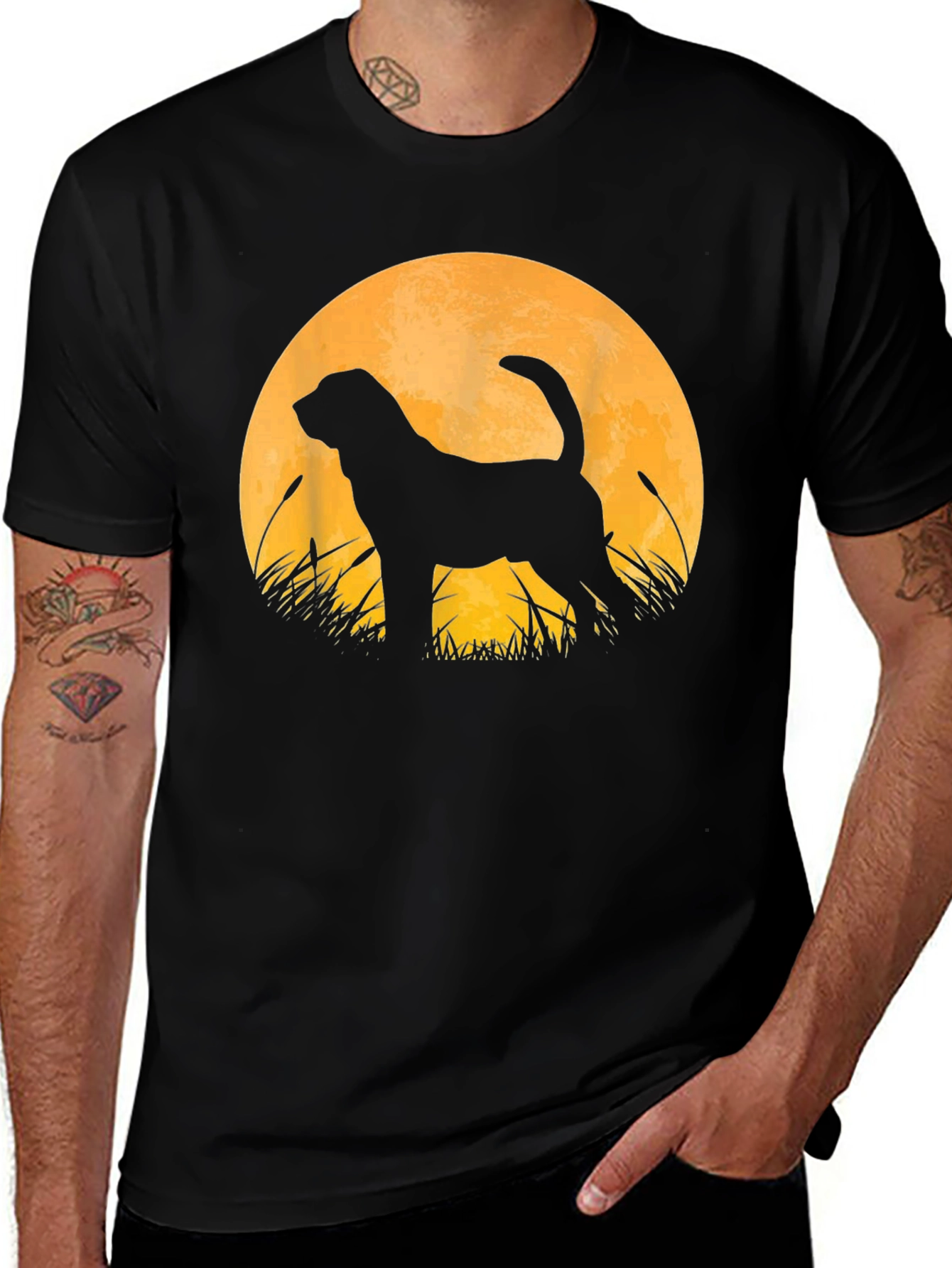 Variant 7 of Dog Silhouette Moon Graphic Black T-Shirt