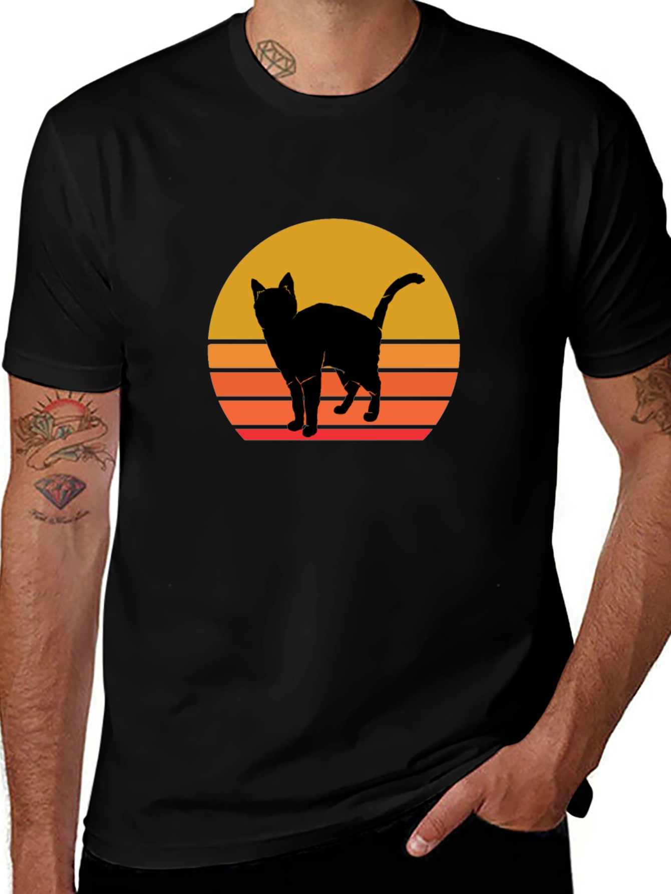 Variant 12 of Retro Cat Sunset T-Shirt - Stylish Graphic Tee