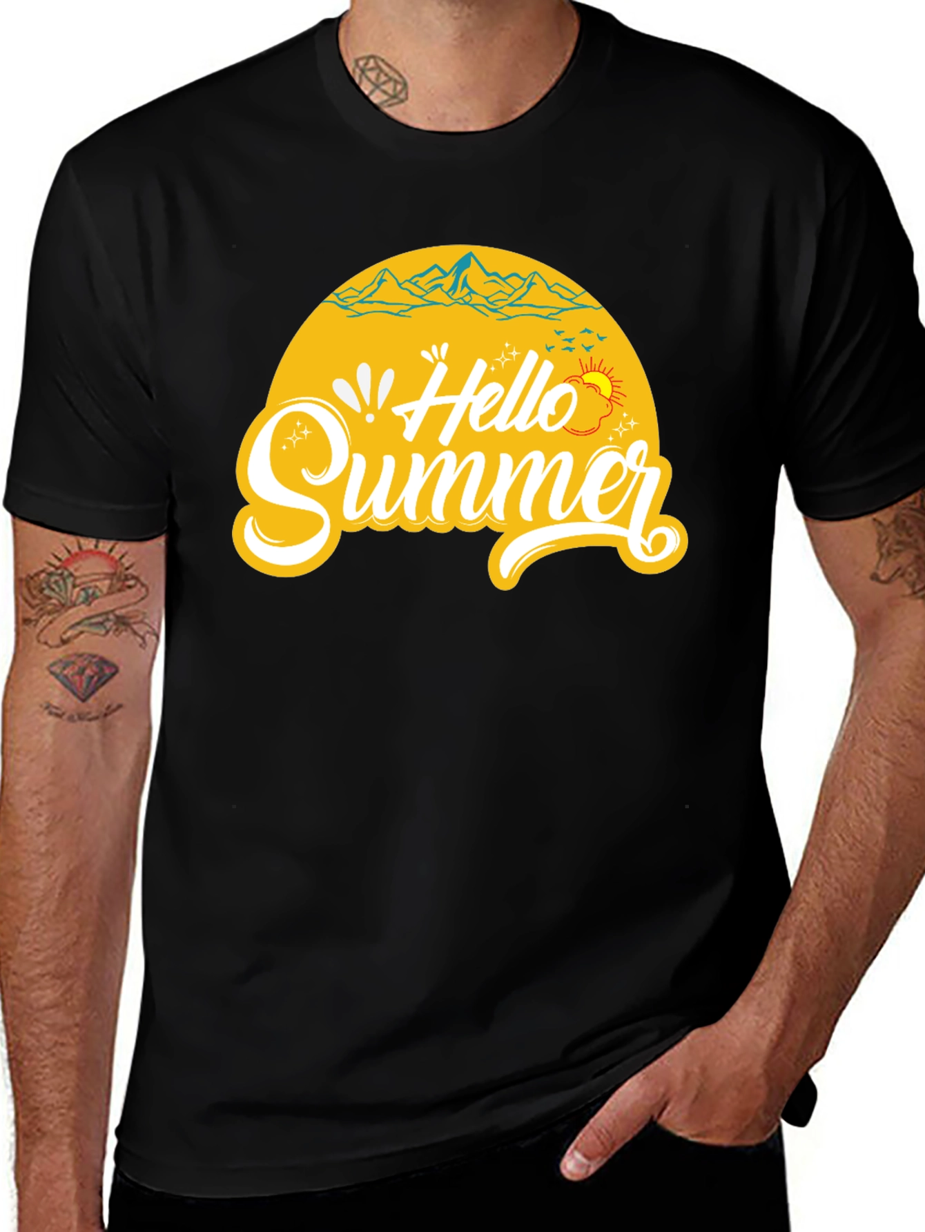 Variant 10 of Hello Summer Black Graphic T-Shirt