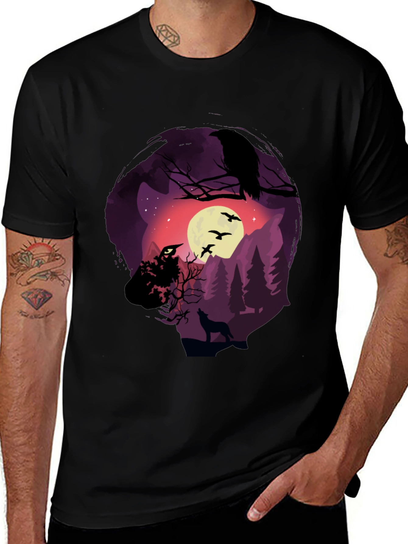 Variant 18 of Raven Moon Wolf Graphic T-Shirt