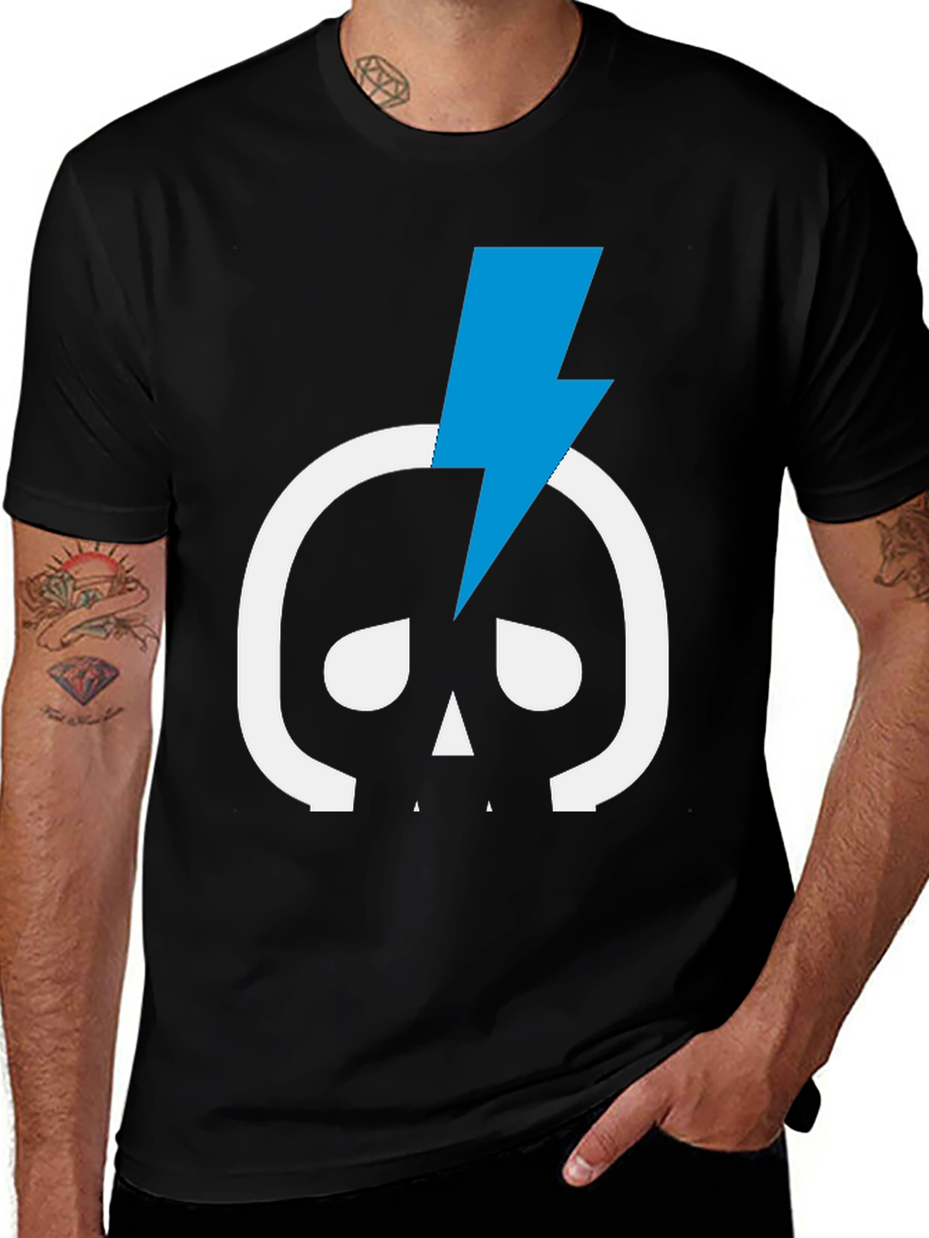 Variant 5 of Skull & Lightning Bolt Graphic Tee - Black