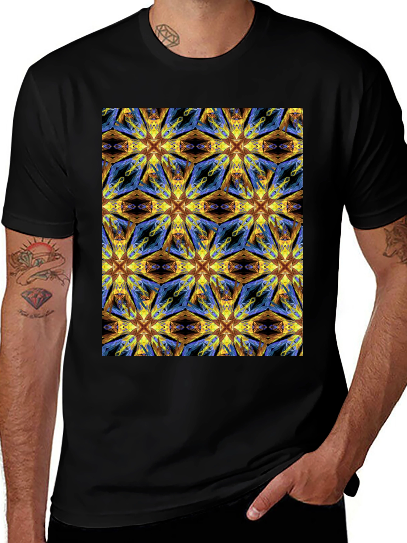 Variant 15 of Kaleidoscope Pattern Black T-Shirt