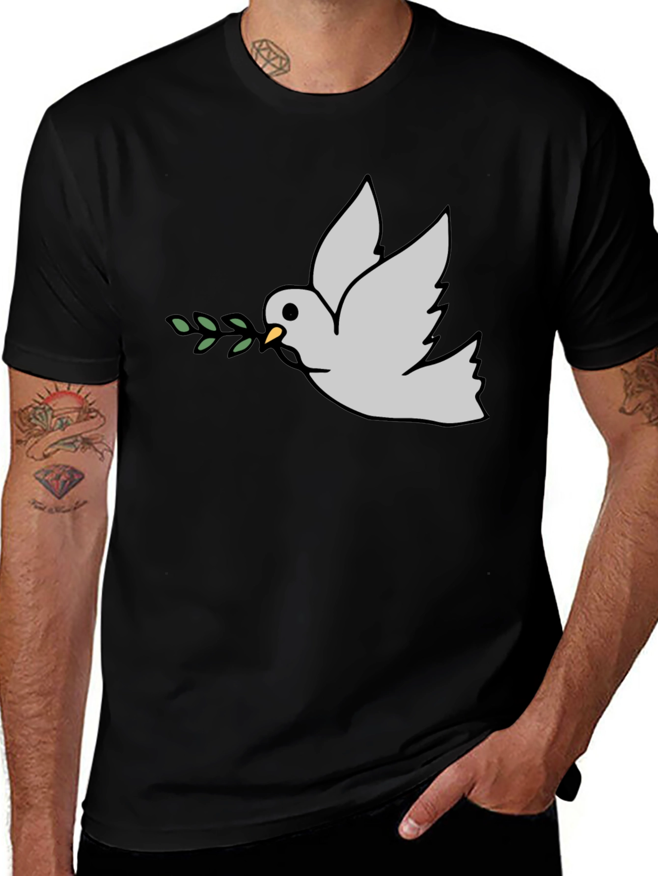 Variant 20 of Peace Dove Graphic Tee - Black Casual T-Shirt