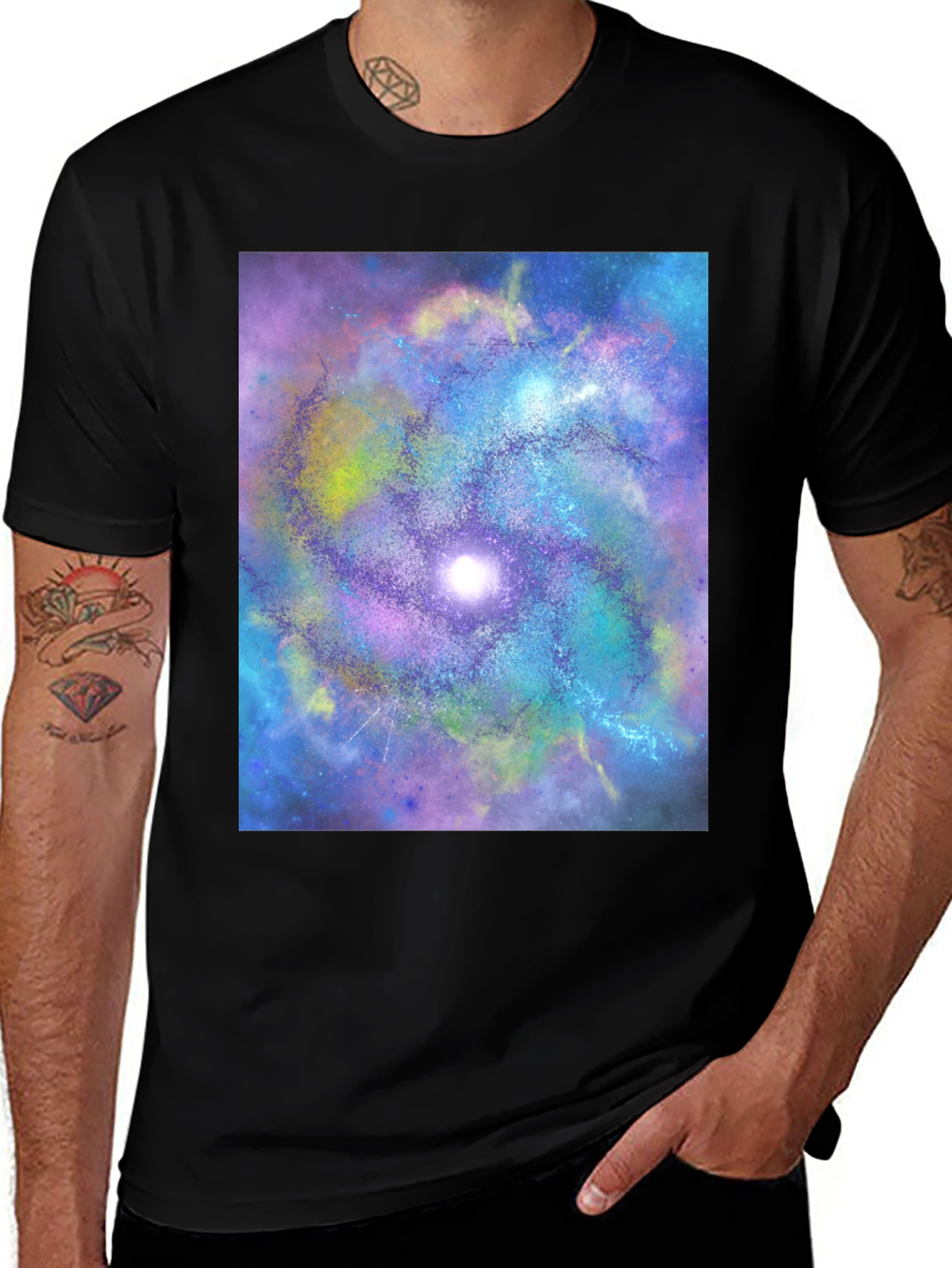 Variant 25 of Galaxy Swirl Graphic Tee - Black Cotton Comfort